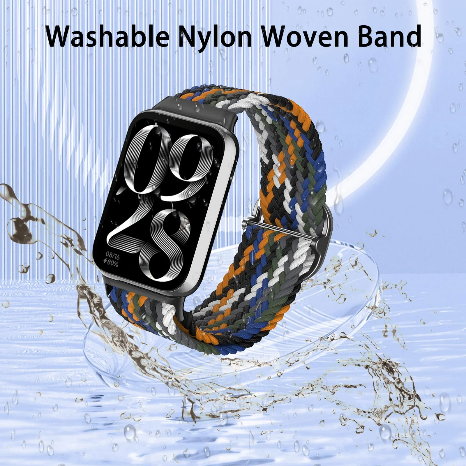 DL3 Mobilak Braided Band For Redmi 4/5 / 6 / Xiaomi Smart Band 8 Pro/Band 9 Pro for Women Men, Adjustable Braided Bands Straps Elastics Sport Wristband Nylon Strap - Denim Colorful