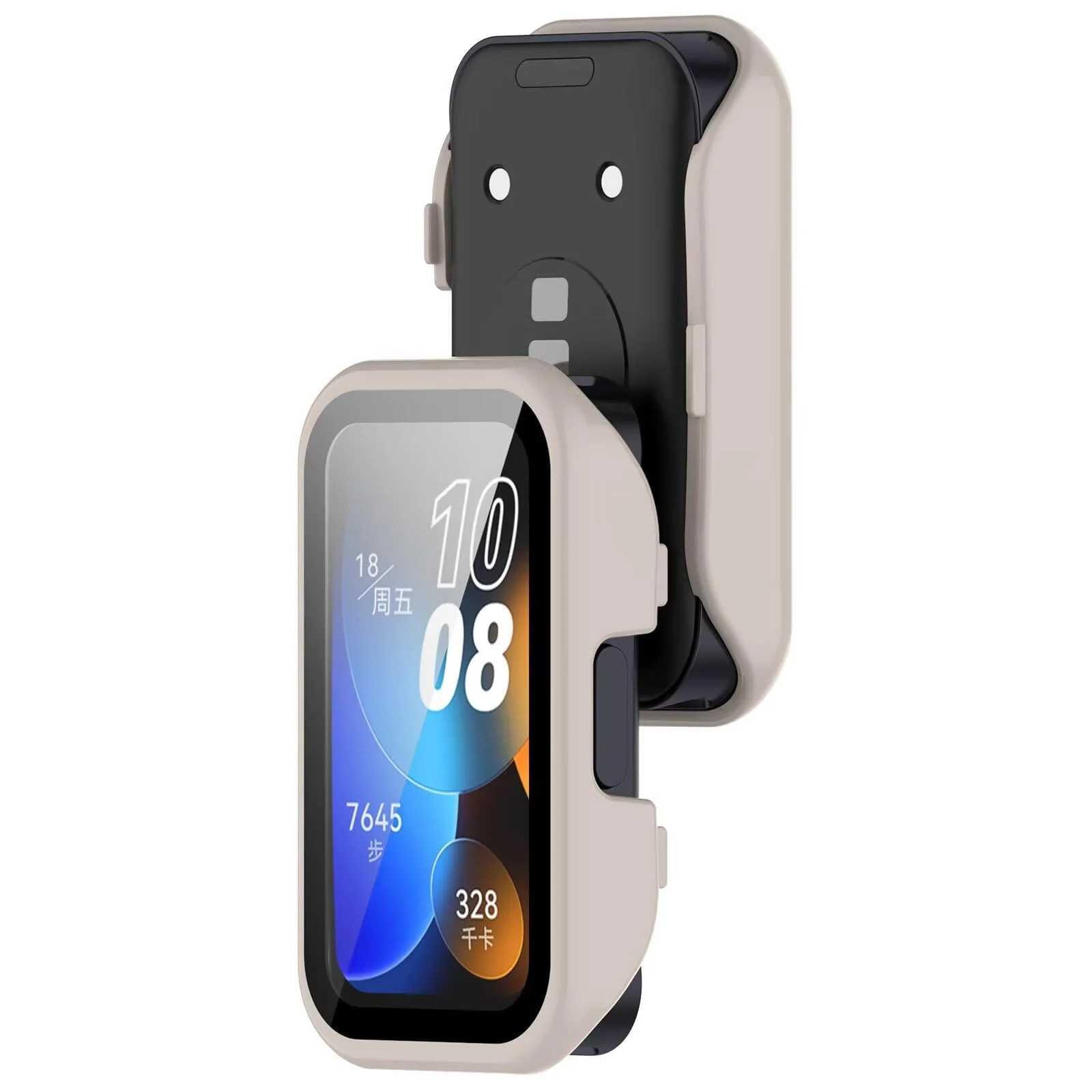 DL3 Mobilak Case with Screen Protector for Huawei Band 10, Bumper Full Coverage Hard PC Overall Protective Cover, Built-in Tempered Glass Film High Sensitivity For Huawei Band 10 - Ivory White