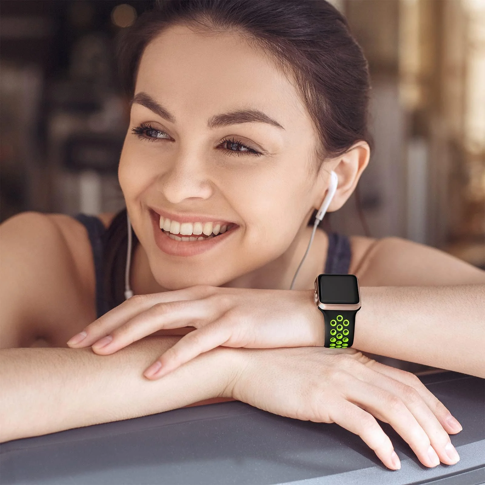 DL3 Mobilak Sport Strap For Apple Watch 49mm 45mm 44mm 42mm 41mm 40mm 38mm, Breathable Silicone Double Hole Band, for iWatch Ultra 2 Series 9 8 7 6 5 4 3 SE (&, 38mm/40mm/41mm) - Black & Green