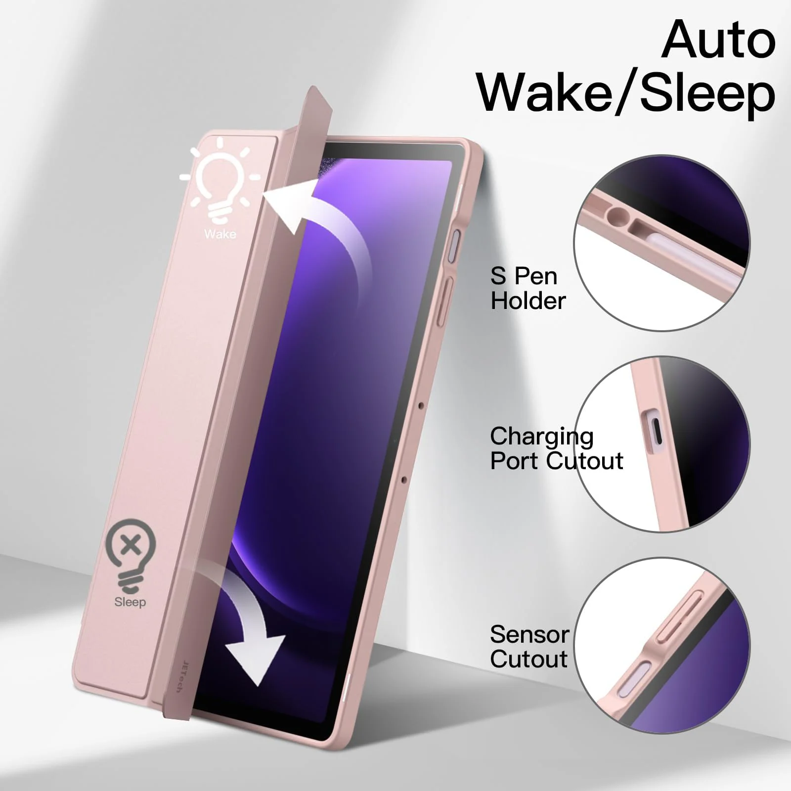 DL3 Mobilak Hybrid Slim Case for Samsung Galaxy Tab S9 FE+ / S9 FE Plus 12.4-Inch with S Pen Holder, Shockproof Cover with Clear Transparent Back Shell, Auto Wake/Sleep - Pink