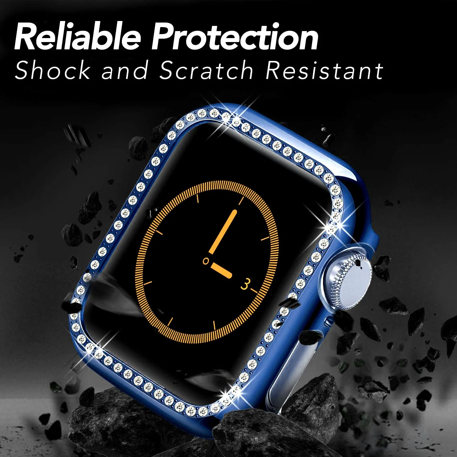 DL3 Mobilak Bumper Diamond Case Compatible with Apple Watch Series 6 SE Series 5 Series 4 44mm, Bling Crystal Diamonds PC Plastic Protector Case Cover Frame For Apple Watch 44 mm - Blue