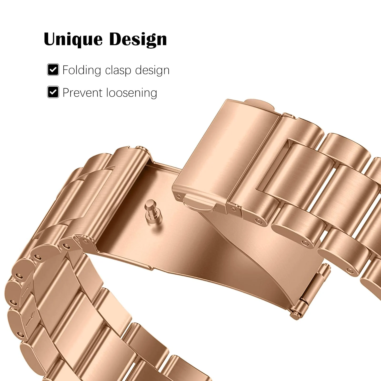 MOBIGON Stainless Steel Bracelet Strap with Double-Folding Clasp for Xiaomi Smart Band 8 / 9 / 10, Rose Gold