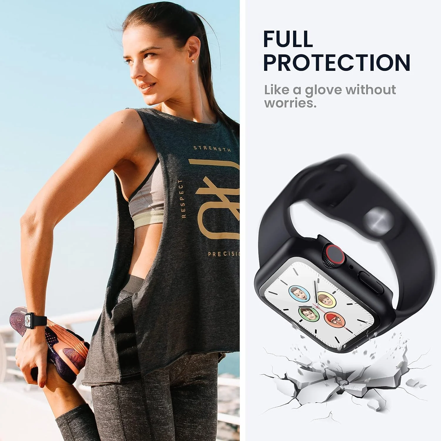 DL3 Mobilak Hard Case Designed for Apple Watch 41mm Series 9 8 7, Built-in 9H [HD Clear] Tempered Glass Screen Protector, [Full Protection] Slim Cover for iWatch 41mm Series 9 8 7 - Black