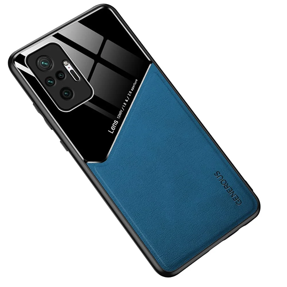 DL3 Mobilak Faux Leather and Plexiglass Protective Case with TPU Frame and Magnetic Car-Mount Support for Xiaomi Redmi Note 10 Pro / Note10 Pro Max - Blue