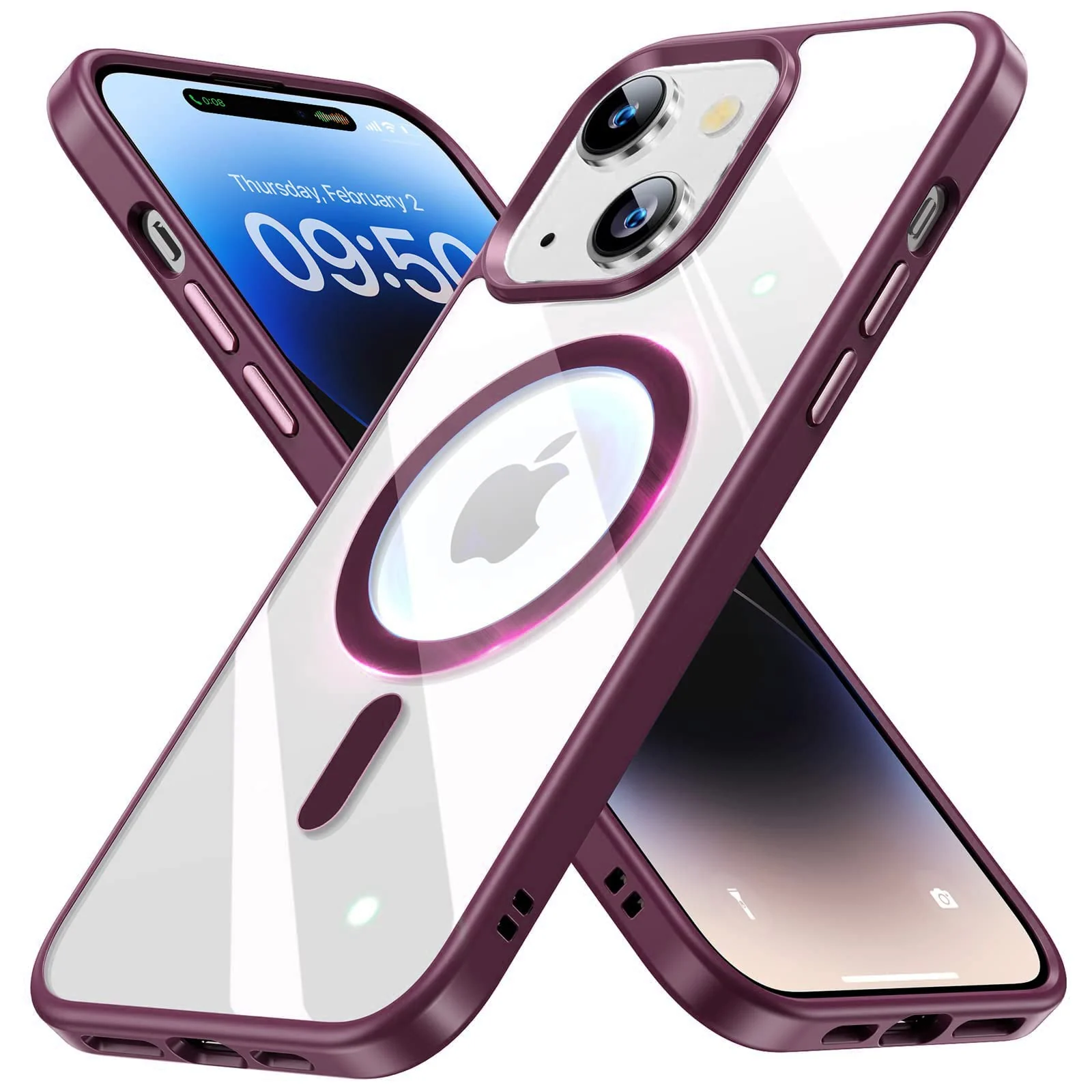DL3 Mobilak MagSafe-Compatible Clear Magnetic Case for iPhone 13, iPhone 14 - Wine Red