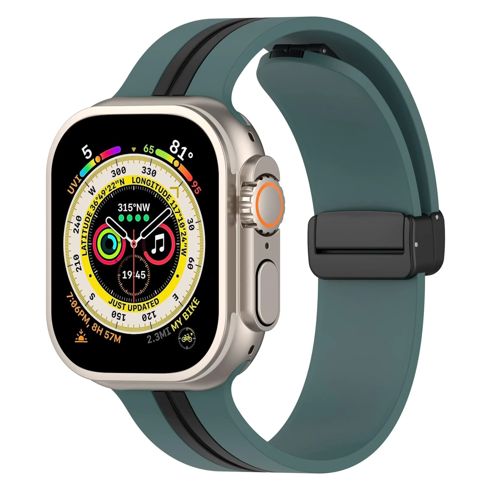 DL3 Mobilak Magnetic Bands for Apple Watch Ultra/Ultra 2 Band 49mm 45mm 44mm 42mm 41mm 40mm 38mm, Soft Sport Silicone Strap for iwatch Series 9/8/7/6/5/4/3/2/1/SE (42mm/44mm/45mm/49mm) - Green Black