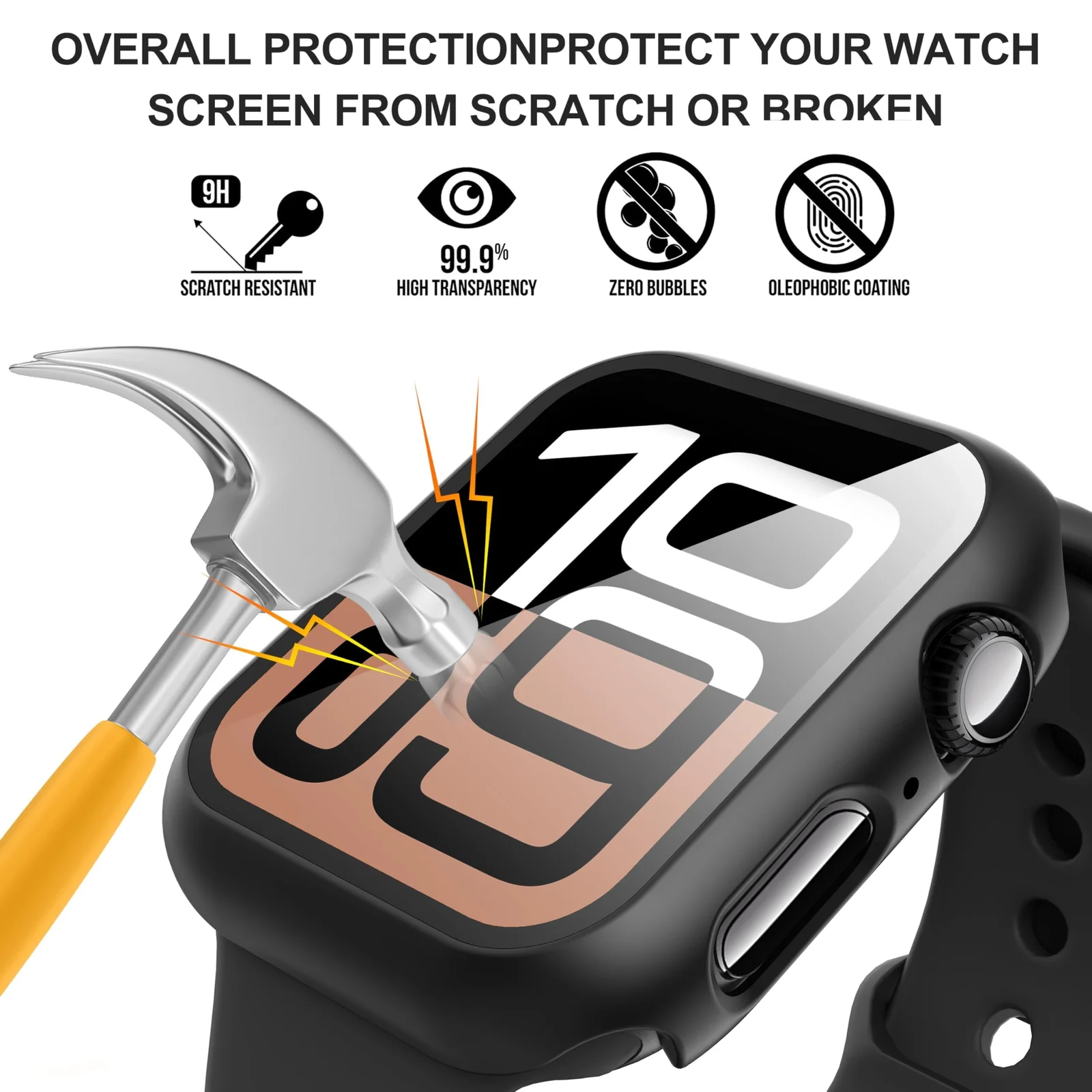 DL3 Mobilak Case with Screen Protector for Apple Watch Series 10 42mm, Bumper Full Coverage Hard PC Overall Protective Cover, Built-in Tempered Glass Film High Sensitivity - Black