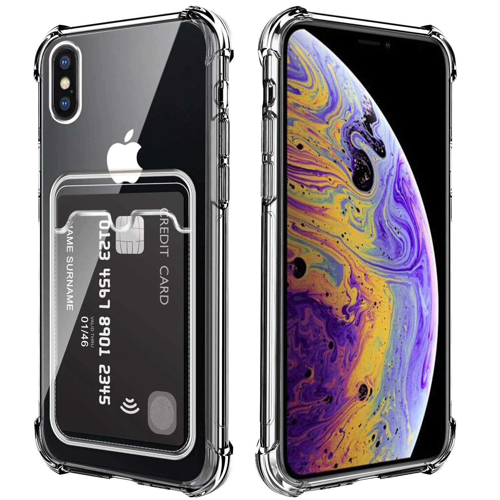 DL3 Mobilak Clear TPU Wallet Case with Card Slot and Camera Protection for iPhone X / iPhone XS - Transparent