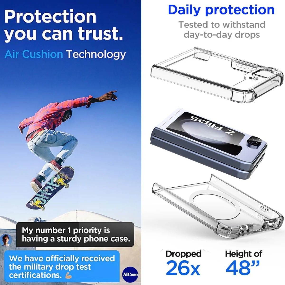 DL3 Mobilak for Samsung Galaxy Z Flip 5 Case, Compatible with MagSafe Shockproof Protection Yellowing Resistant Magnetic Phone Case for Galaxy Z Flip 5 5G (2023) - Clear