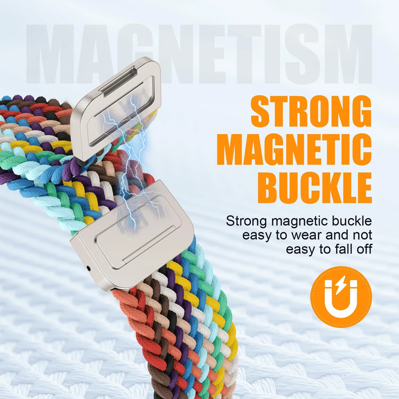 DL3 Mobilak Braided Bracelet Compatible with Redmi Watch 4/5 / 6 / Xiaomi Smart Band 8 Pro/Band 9 Pro, Nylon Magnetic Fabric Elastic Sport Nylon Replacement Strap for Men Women - Official Rainbow