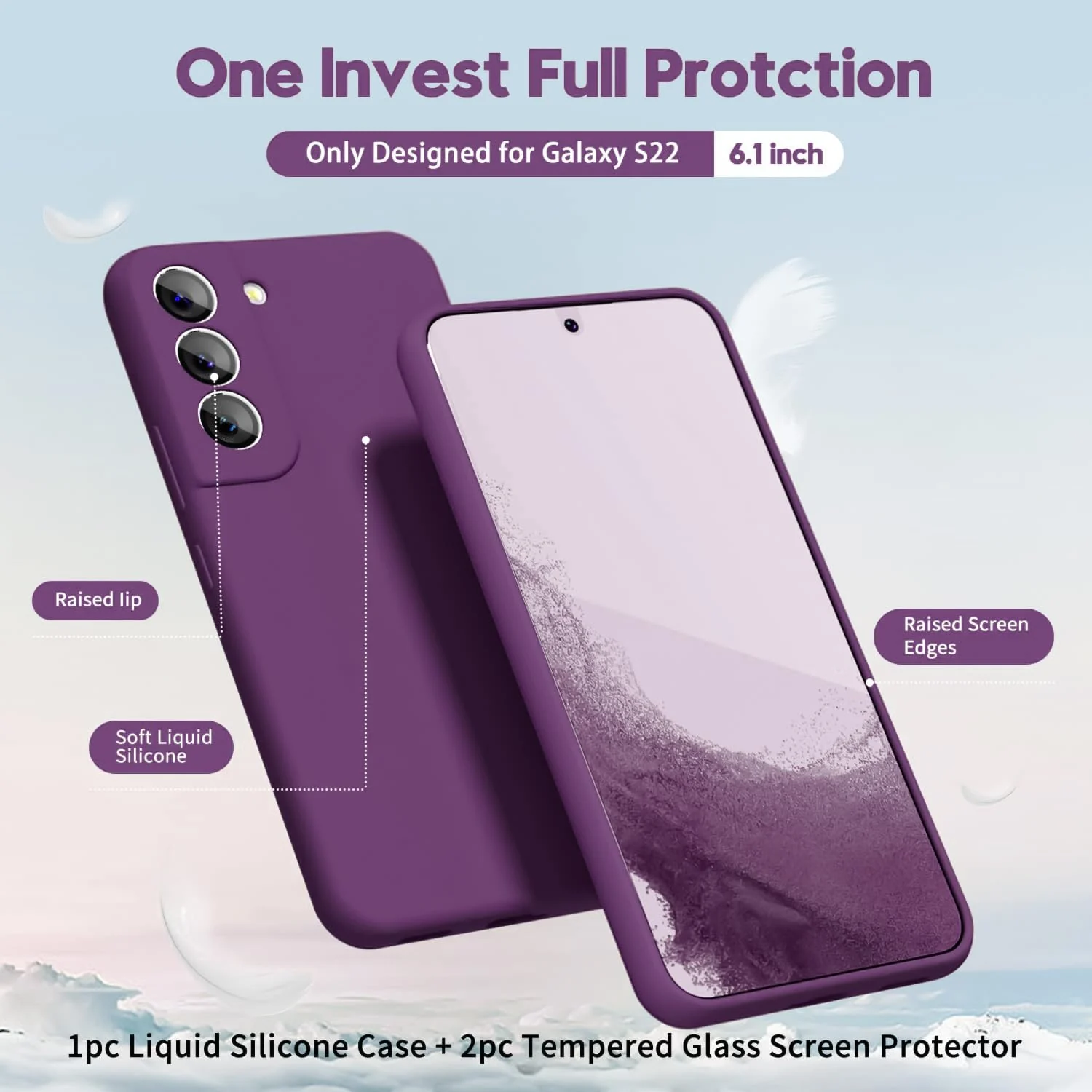 DL3 Mobilak Liquid Silicone Protective Case with Soft Microfiber Lining with Full Camera Protection for Samsung Galaxy S22 5G - Violet