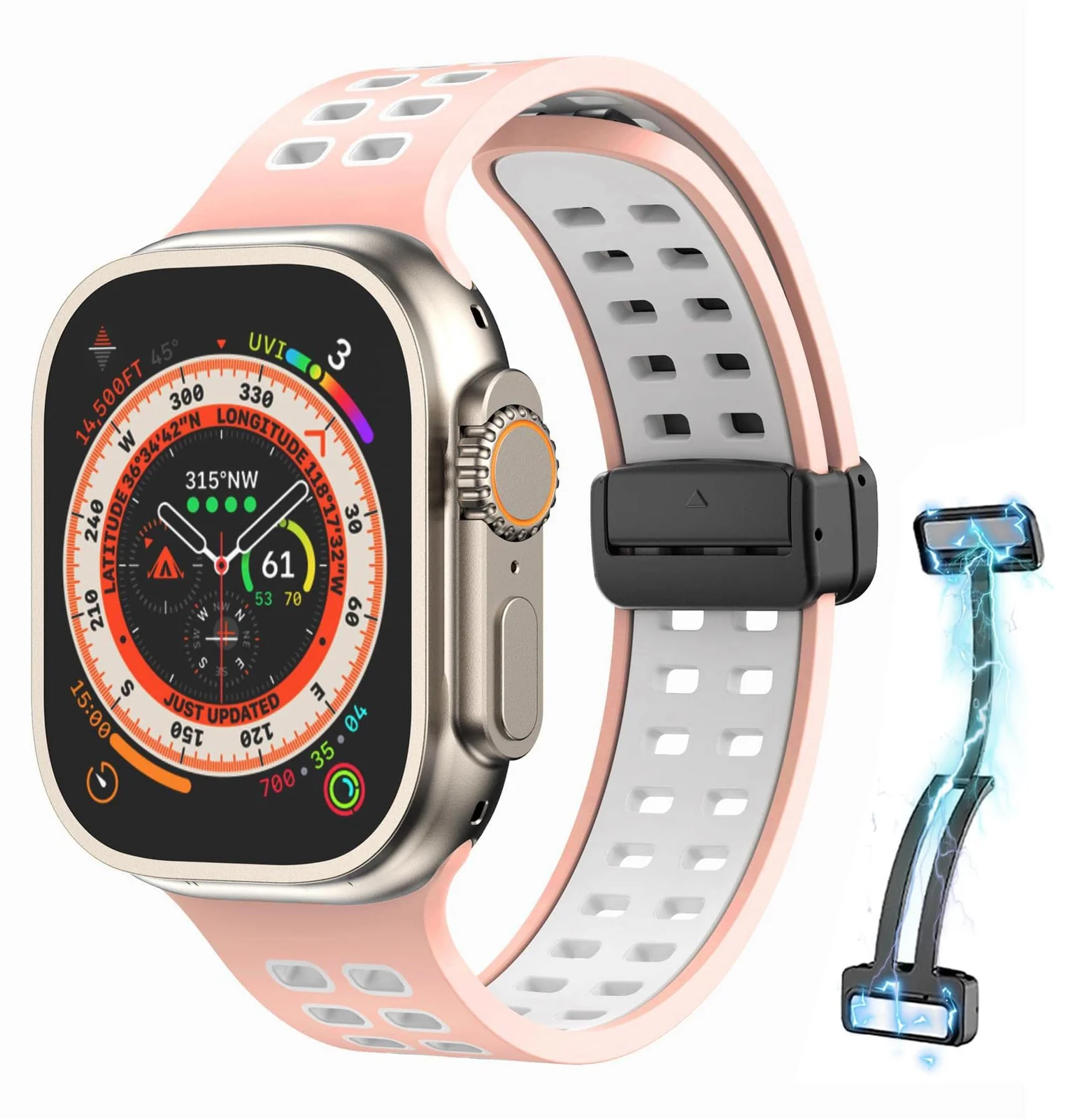 DL3 Mobilak Compatible with Apple Watch Ultra Band 49mm 45mm 44mm 42mm 41mm 40mm 38mm, Silicone Strap with Magnetic for iWatch Ultra SE Series 9 8 7 6 5 4 3 2 1 (38mm/40mm/41mm) - Pink White