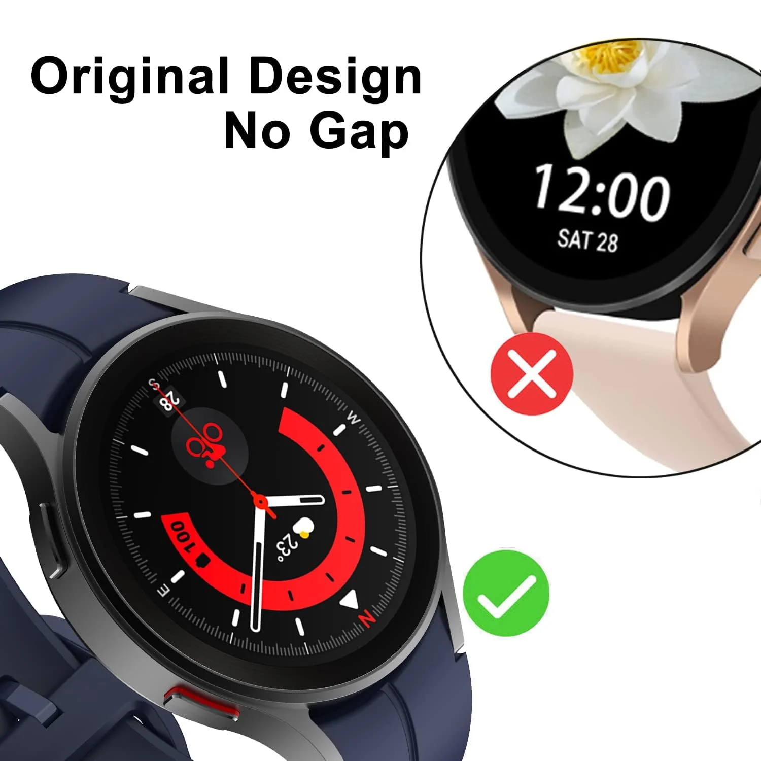 DL3 Mobilak Sport Watch Band Compatible with Samsung Galaxy Watch 7 FE 6 5 4 Band 40mm 44mm/ Galaxy Watch 6 Classic Bands 43mm 47mm/Watch 5 Pro Band 45mm/ Galaxy Watch4 Classic Band 42mm 46mm, No Gap - Dark Blue