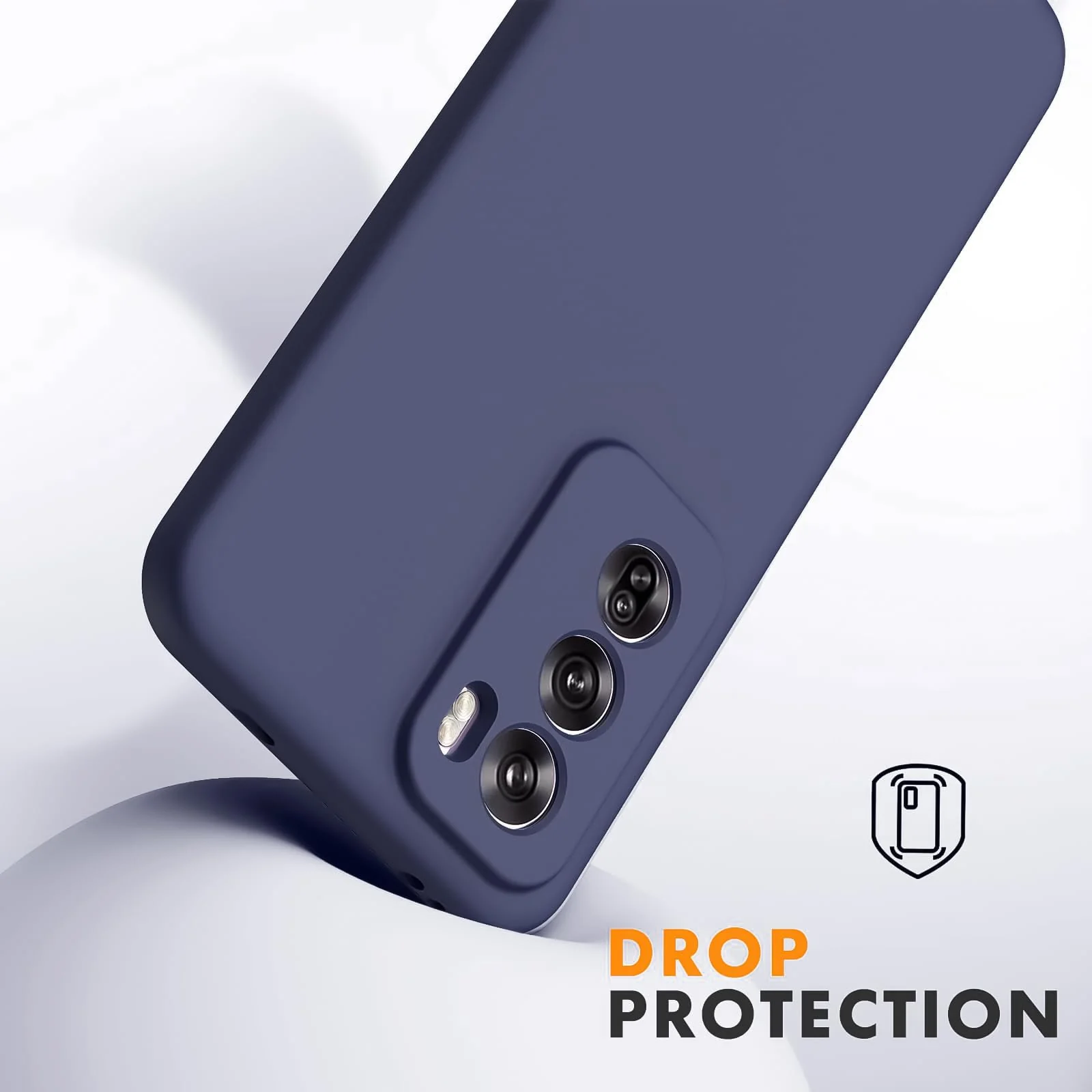 DL3 Mobilak Liquid Silicone Protective Case for OPPO Reno 12 5G with Camera Protection and Microfiber Lining - Dark Blue