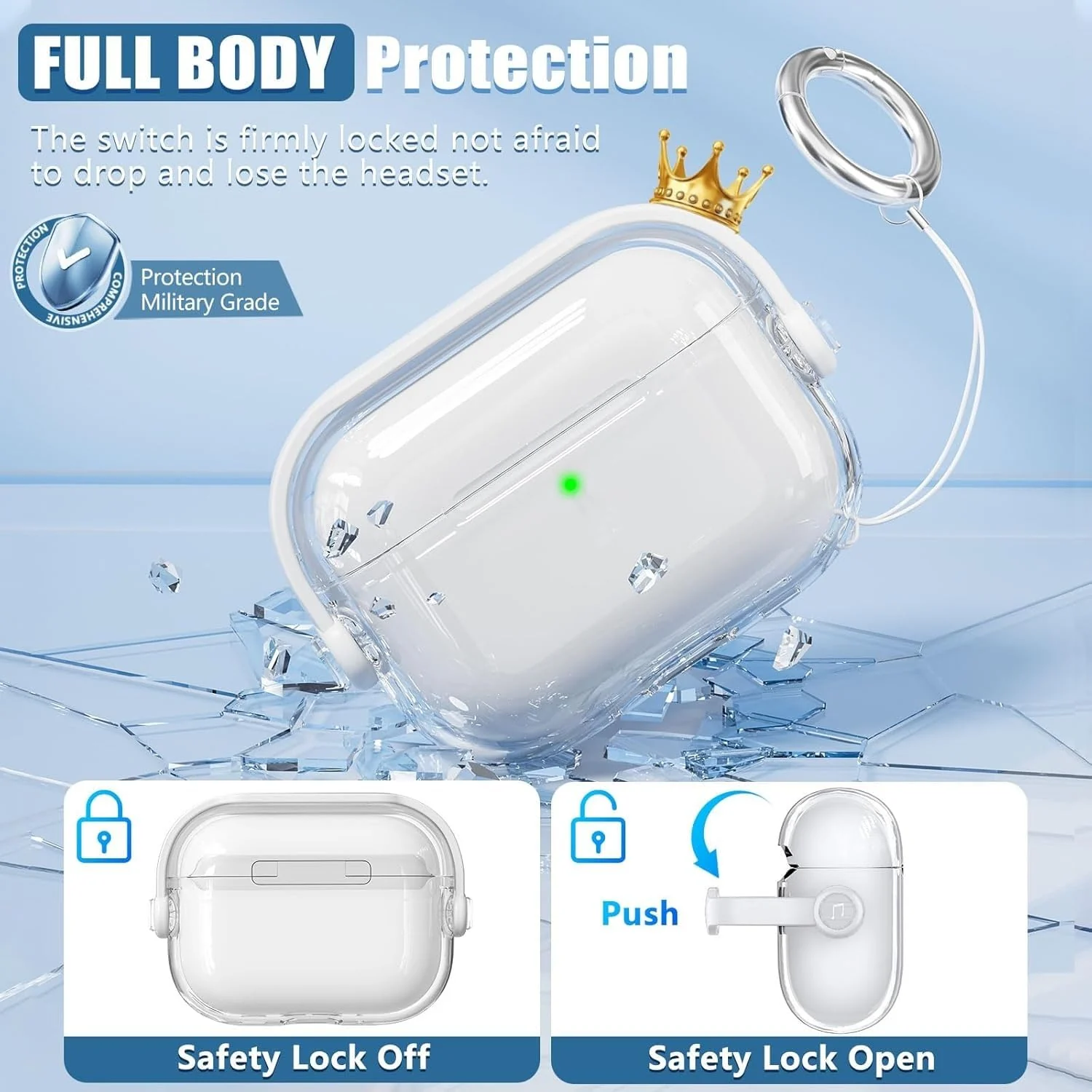 DL3 Mobilak Protective Case for AirPods 3 [With Closure Lid] [Front LED Visible] [With Wrist Strap] Skin Case Compatible with Airpod 3rd Generation 2021 - Clear White
