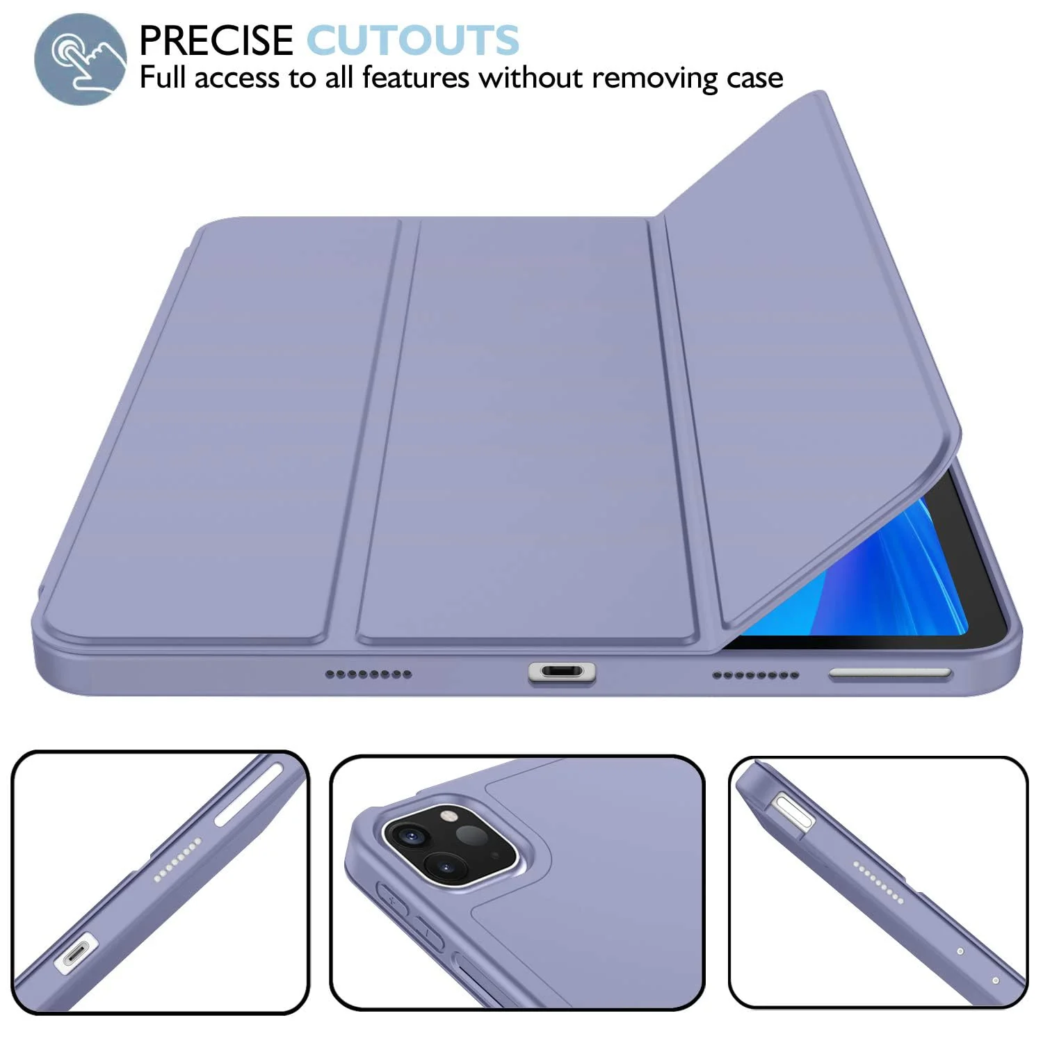DL3 Mobilak iPad Pro 11 Inch Case 2022(4th Gen)/2021(3rd Gen)/2020(2nd Gen) with Pencil Holder, Smart Case [Support Touch ID and Auto Wake/Sleep] with Auto 2nd Gen Pencil Charging - Lavender