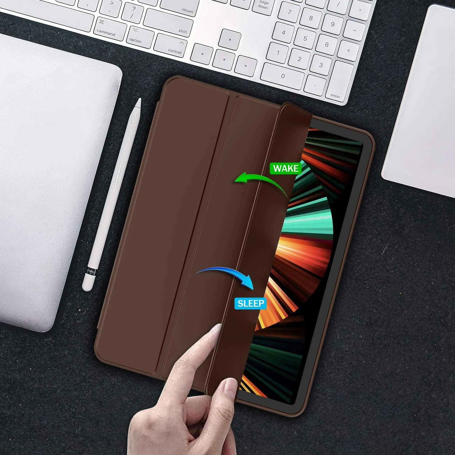 DL3 Mobilak New iPad Pro 12.9 Inch Case 2022/2021/2020(6th/5th/4th Gen) with Pencil Holder, Smart iPad Case [Support Touch ID and Auto Wake/Sleep] with Auto 2nd Gen Pencil Charging - Dark Brown