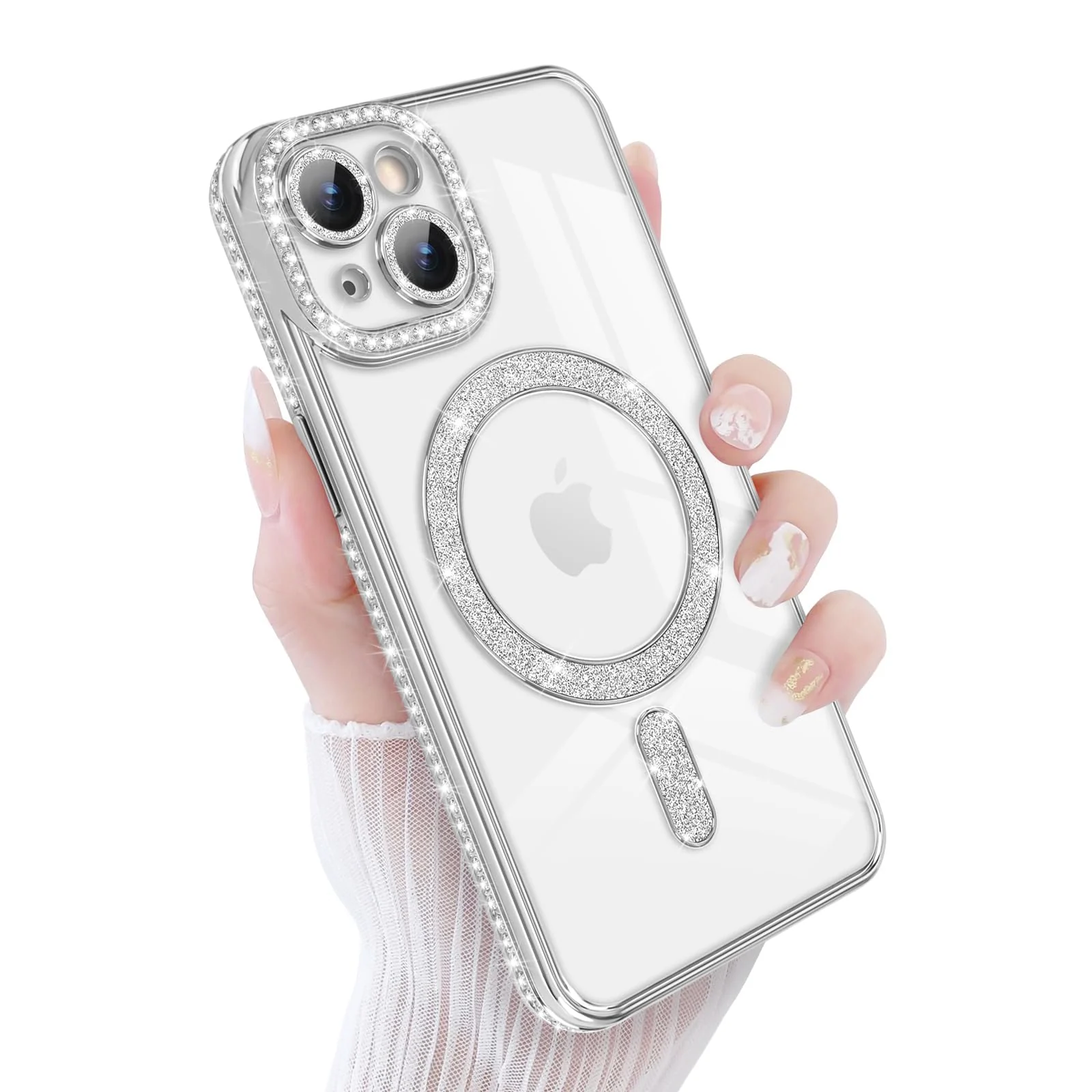 DL3 Mobilak MagSafe-Compatible Magnetic Case for iPhone 15 with Camera Protection and Magnetic Car-Mount Support - Silver