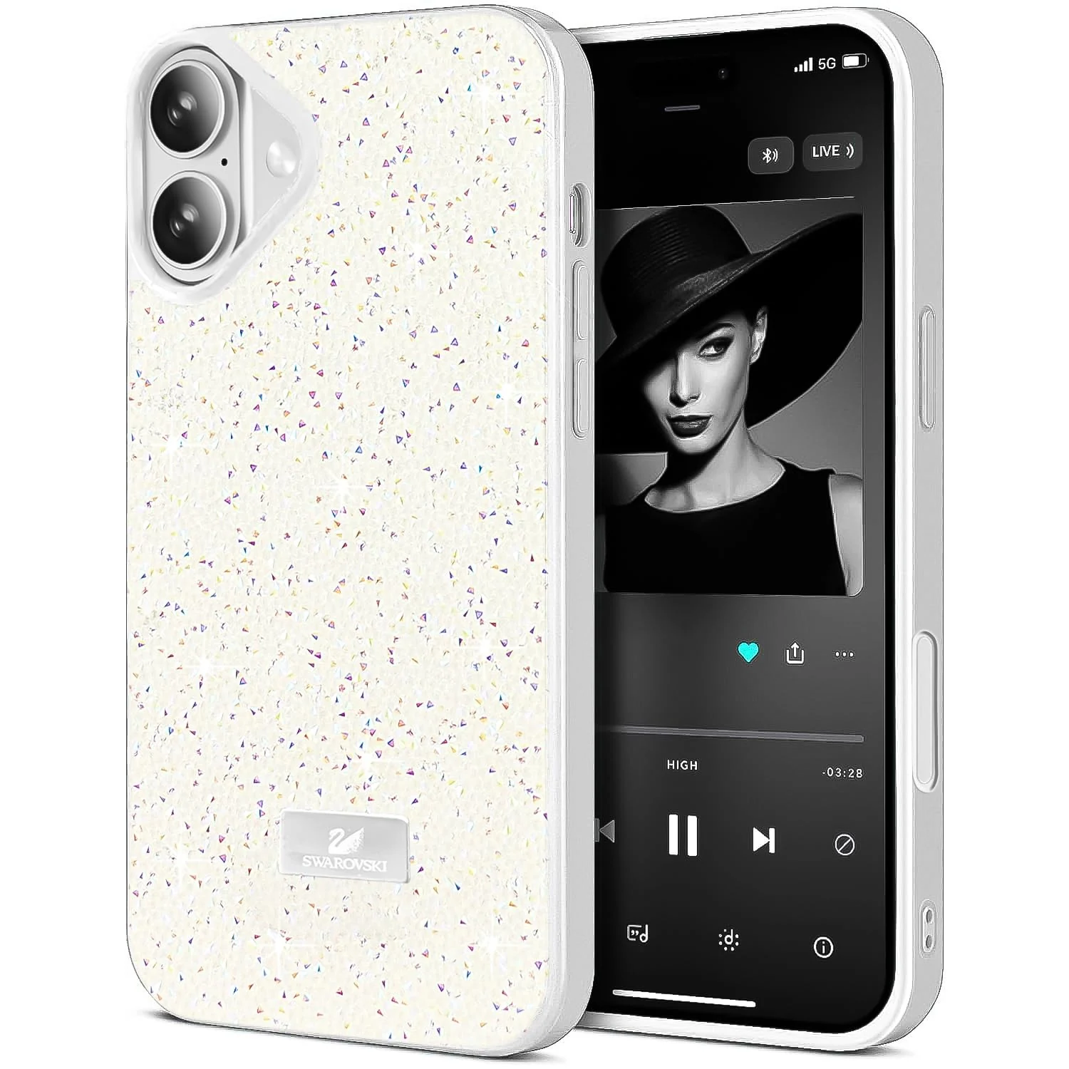 DL3 Mobilak Case for iPhone 17 Glitter, Sparkle Diamond Crystal Bling Case with Bling, Ultra Thin Lightweight Full Body Shockproof Anti-Scratch Protective Cover - White 2