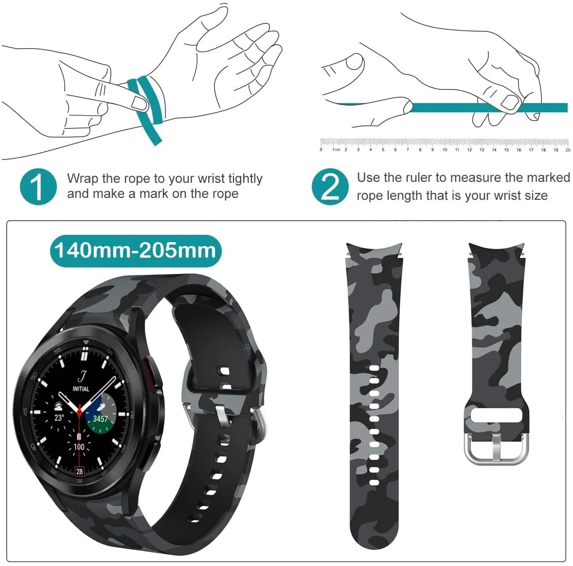 DL3 Mobilak No Gap Bands Compatible with Samsung Galaxy Watch 7 5 4 6 Band 44mm 40mm/Watch 5 Pro 45mm/Galaxy Watch 4 Classic 46mm 42mm Strap,20mm Quick Release Sport Replacement Bands for Women Men - Camouflage Grey