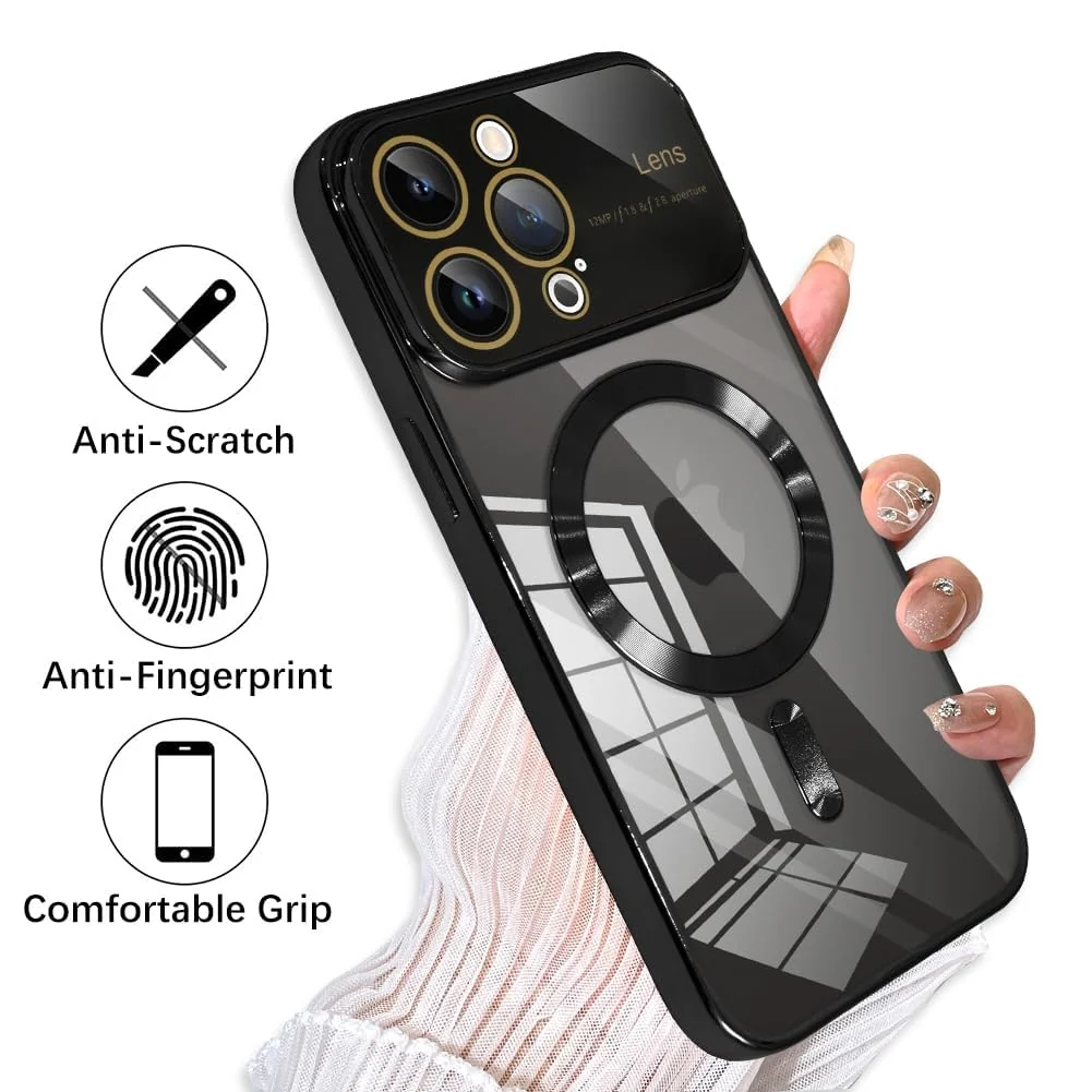 DL3 Mobilak Clear MagSafe-Compatible Magnetic Case for iPhone 14 Pro 6.1 Inch with Camera Protection and Shockproof Design - Black