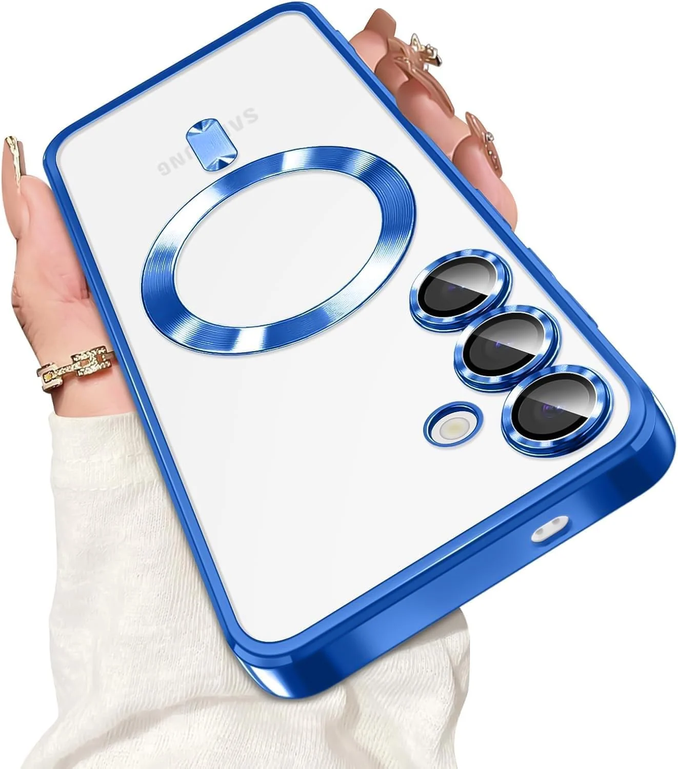 DL3 Mobilak For Samsung Galaxy A24 Magnetic Case, Compatible with MagSafe, Built-in Camera Lens Protector, Luxury Plating Soft TPU Clear Shockproof Slim Thin Cover - Blue