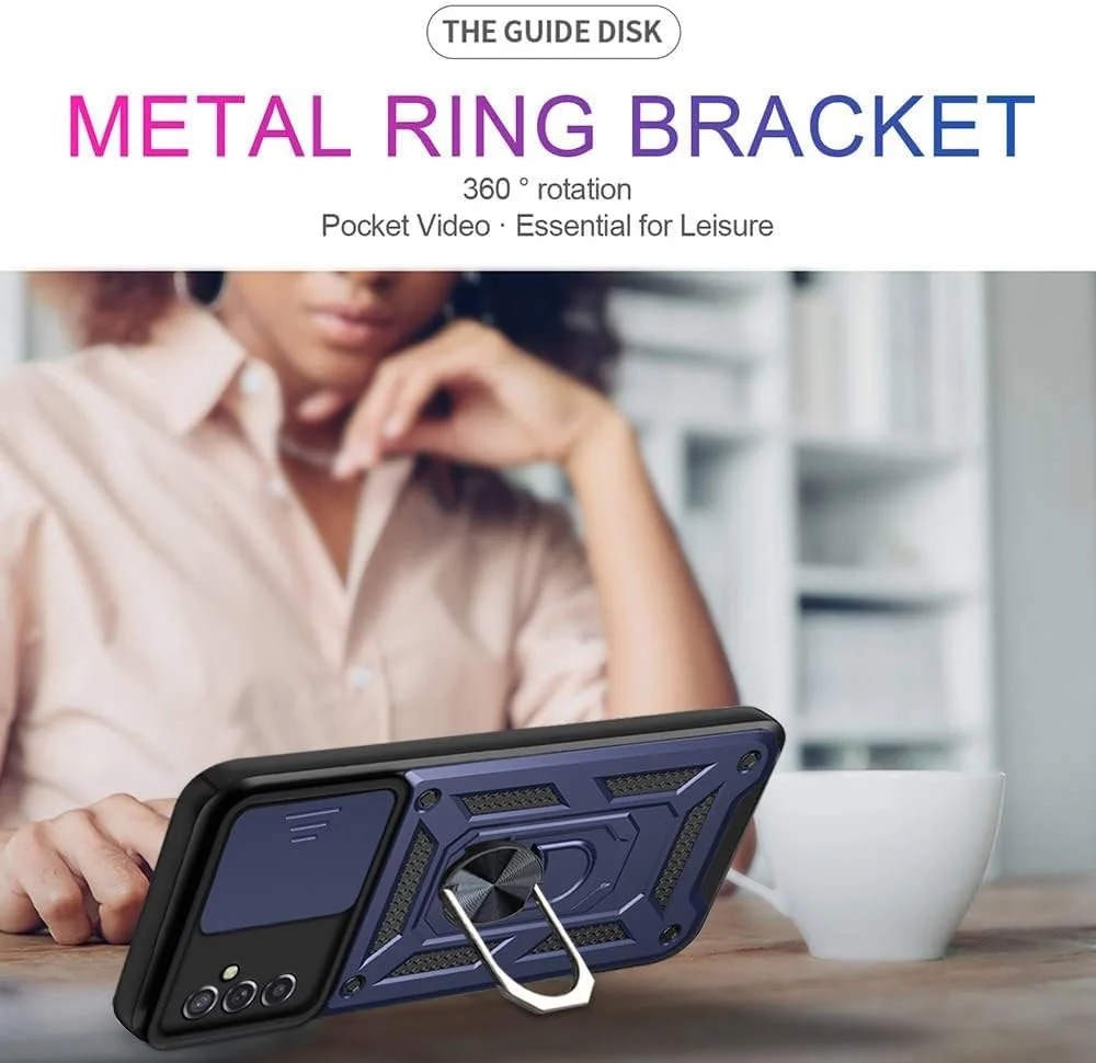 DL3 Mobilak Military-Grade Protective Case with Sliding Camera Cover, Metal Ring Kickstand and Magnetic Car-Mount Support for vivo V27e / vivo S16e - Blue