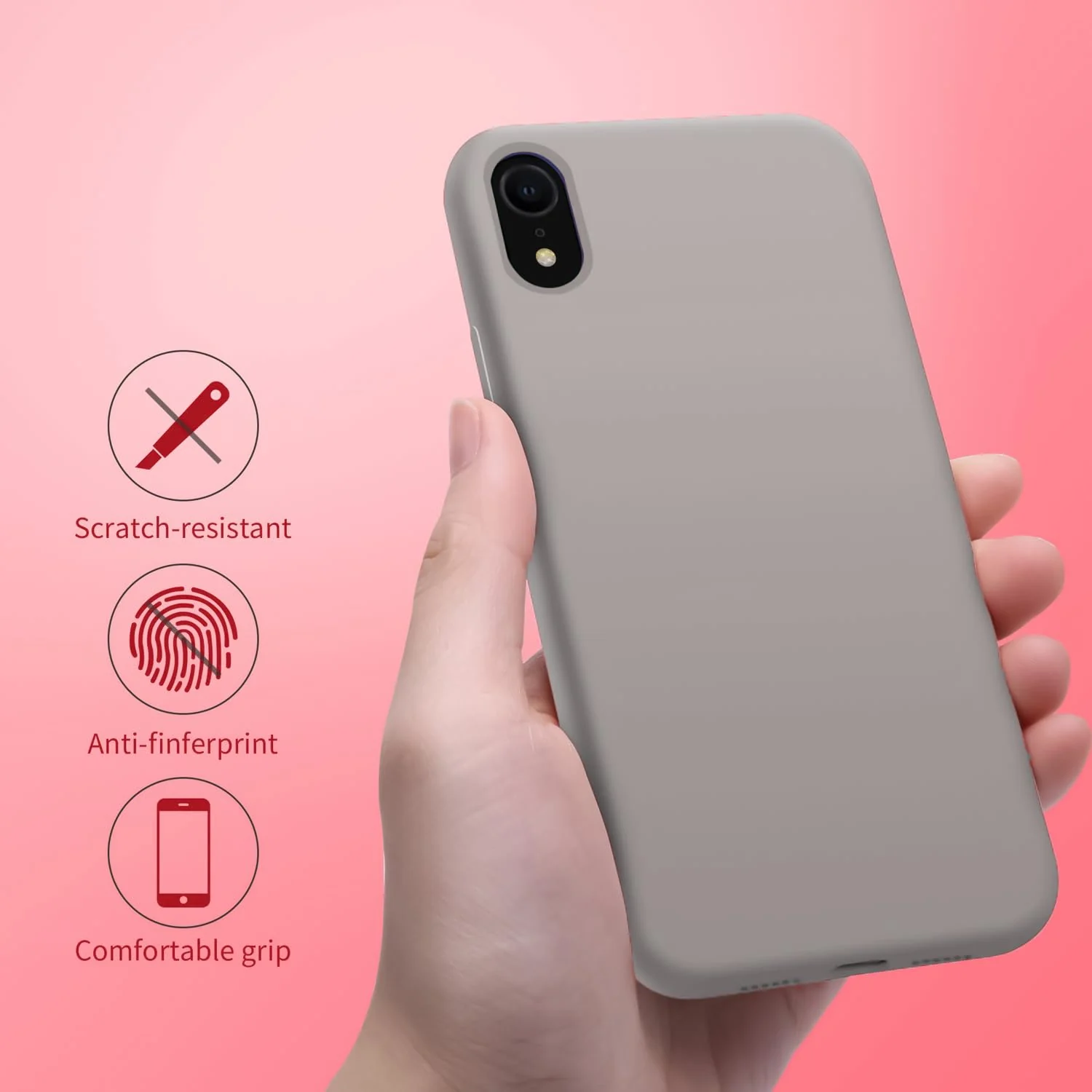 DL3 Mobilak Liquid Silicone Protective Case for iPhone XR with Camera Protection and Microfiber Lining - A Stone