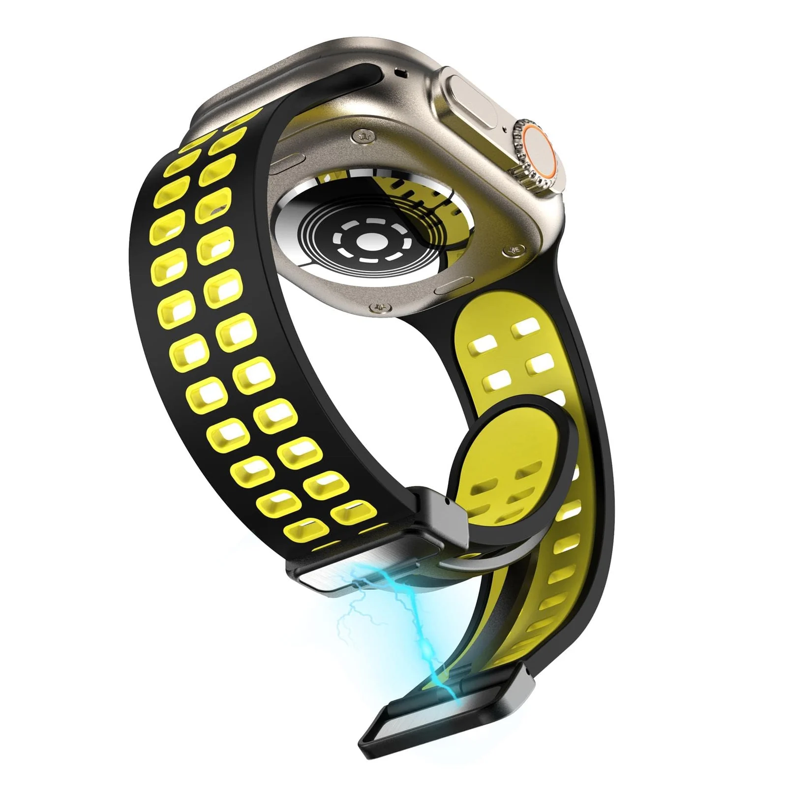 DL3 Mobilak Compatible with Apple Watch Ultra Band 49mm 45mm 44mm 42mm 41mm 40mm 38mm, Silicone Strap with Magnetic for iWatch Ultra SE Series 9 8 7 6 5 4 3 2 1 (42mm/44mm/45mm/49mm) - Black Yellow