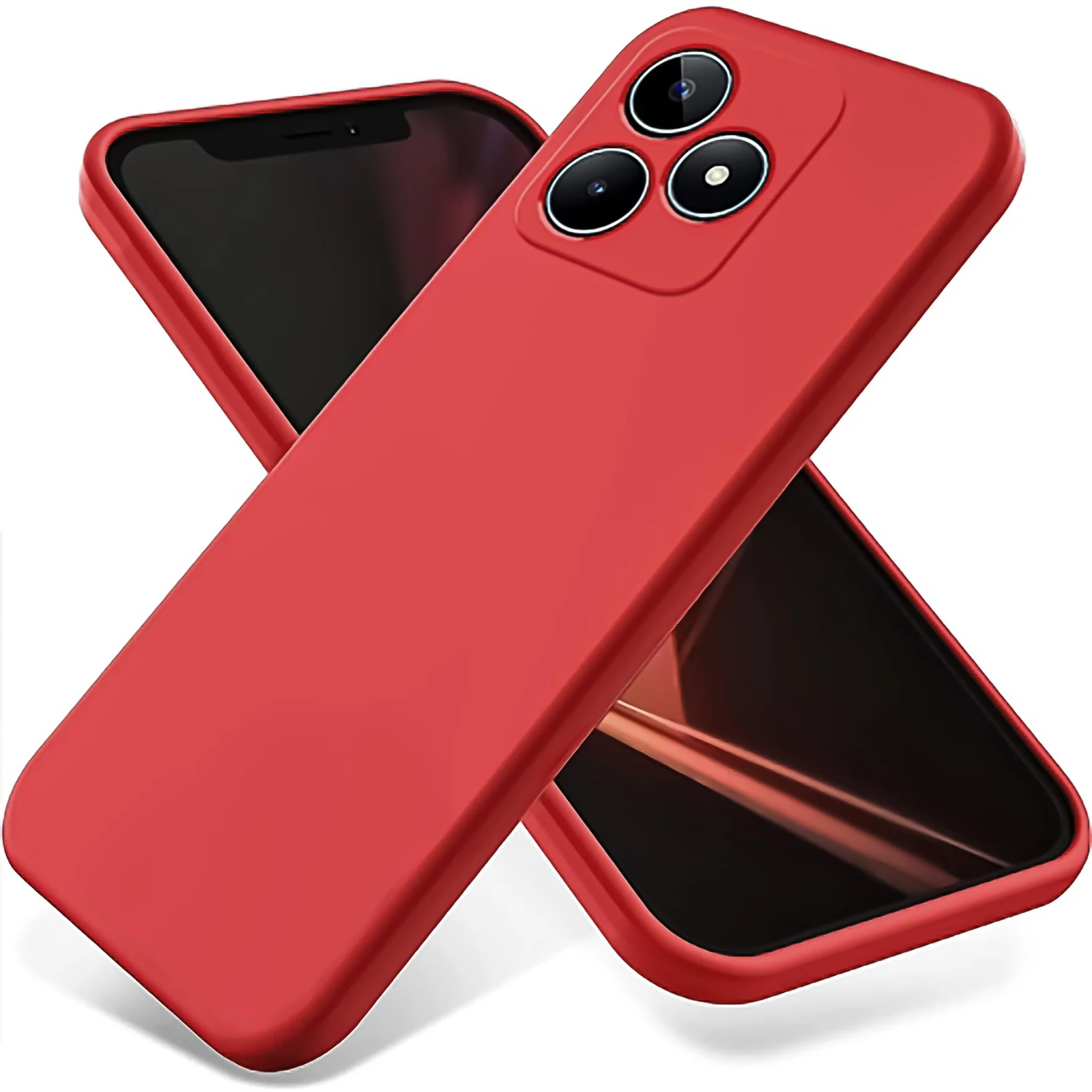 DL3 Mobilak Case Compatible with realme C53/Narzo N53, Dual Layer Protective Shockproof Hard Armor Cover with 360° Rotating Finger Ring Kickstand and Car Magnetic Mount - Red
