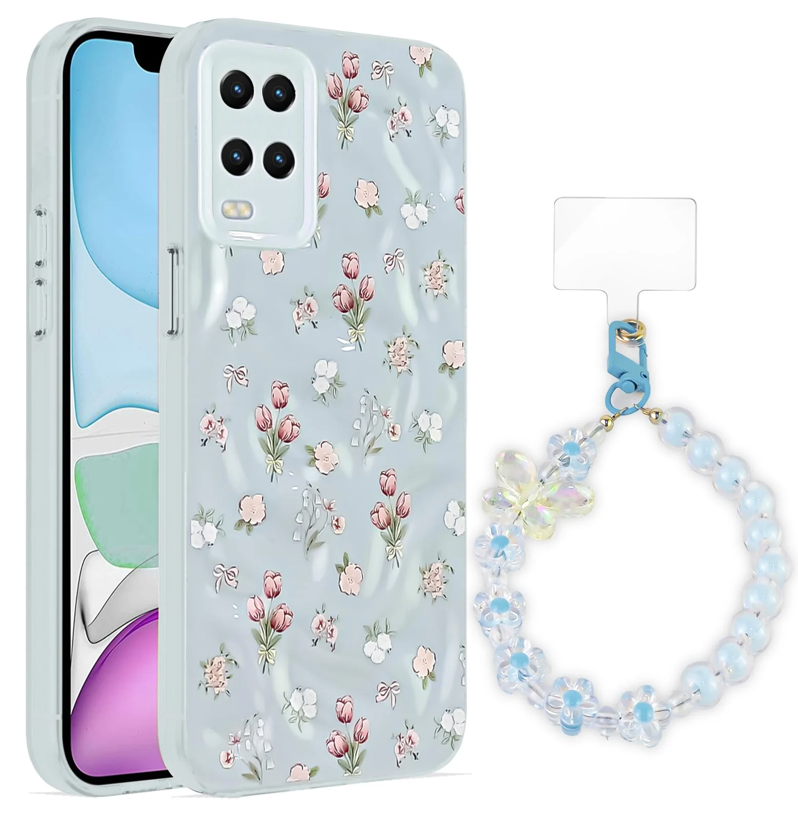 Dl3 Mobilak Case Compatible with OPPO A54 4G, Cute Printed Soft TPU Phone Cover with Beaded Wrist Strap, Shockproof Camera Protection, Slim Protective Case for Women & Girls - Style 1
