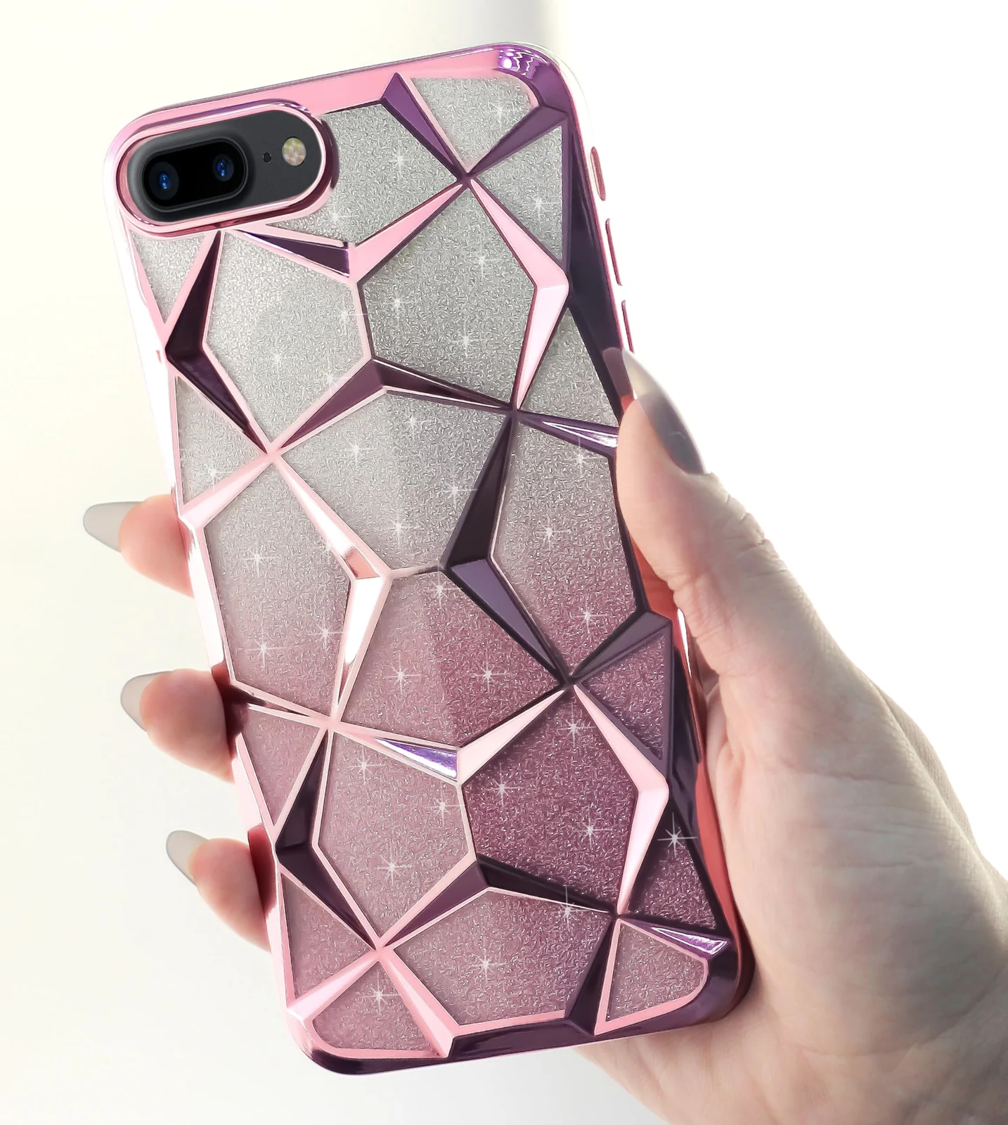 DL3 Mobilak Compatible with iPhone 7 Plus/iPhone 8 Plus Case Plating Bling Gradient Glitter Clear Cover Soft TPU Silicone Cute Camera Protection Shockproof Back for Women Girls Case - Pink