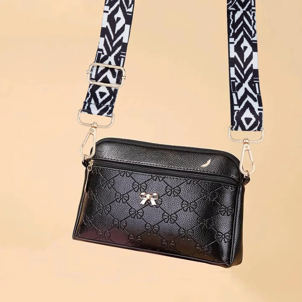 DL3 Mobilak Adjustable Wide Crossbody Bag Strap for Women, Replacement Shoulder Strap for Handbags, Totes & Purses with Elegant Embroidered Pattern and Metal Hooks - Black Geometry