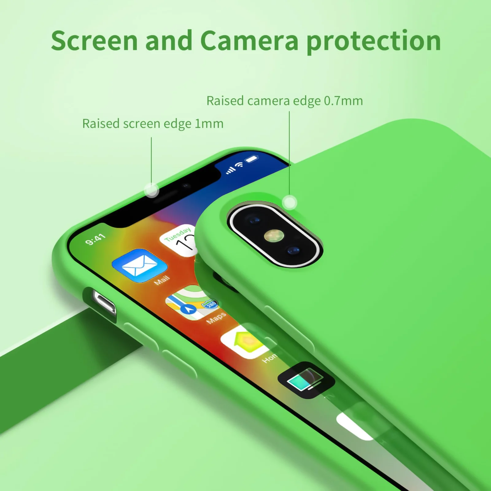 DL3 Mobilak Liquid Silicone Protective Case for iPhone XS Max with Camera Protection and Microfiber Lining - Neon Green