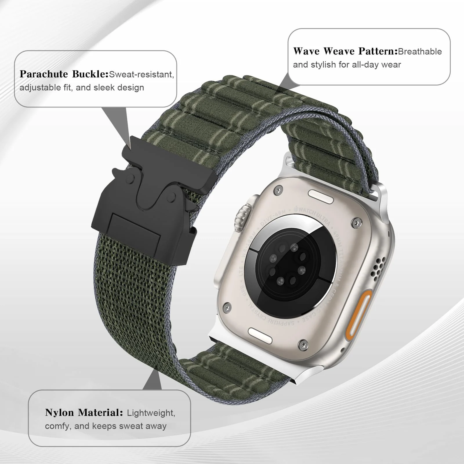 DL3 Mobilak Stretchy Nylon Strap for Apple Watch Ultra 3 2 1 Strap 49mm 46mm 45mm 44mm 42mm iWatch Straps for Men Women, Parachute Clasp Elastic Sport Band for Apple Watch Series 11 10 9 8 7 6 5 4 3 SE/2 - Green