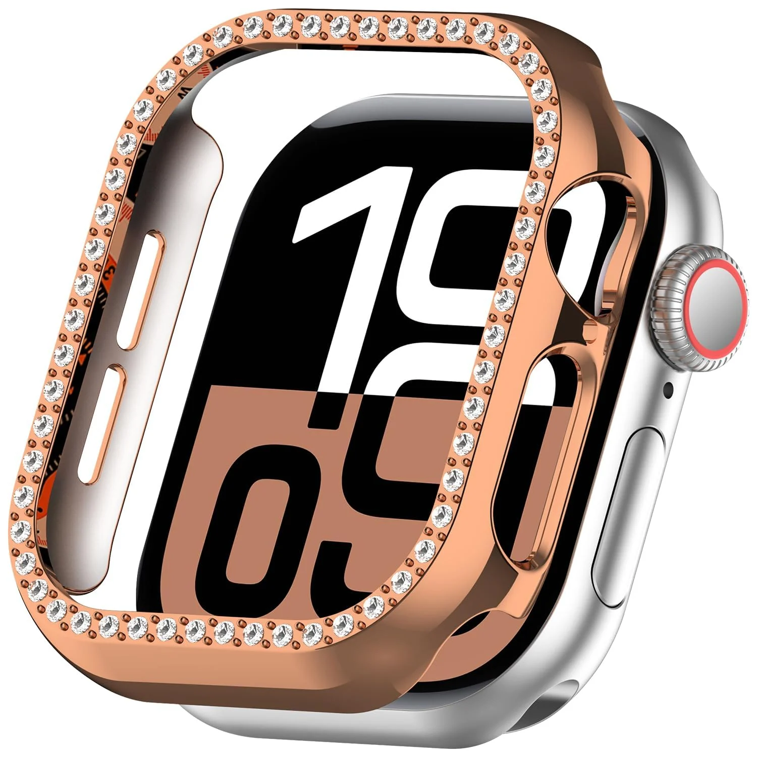 DL3 Mobilak Bling Case Without screen protector for Apple Watch Series 10 42mm, Hard PC Frame Case, Crystal Diamonds Bumper Cover for Women Girls, Slim Protective Cover for iWatch 10 42mm - Rose Gold