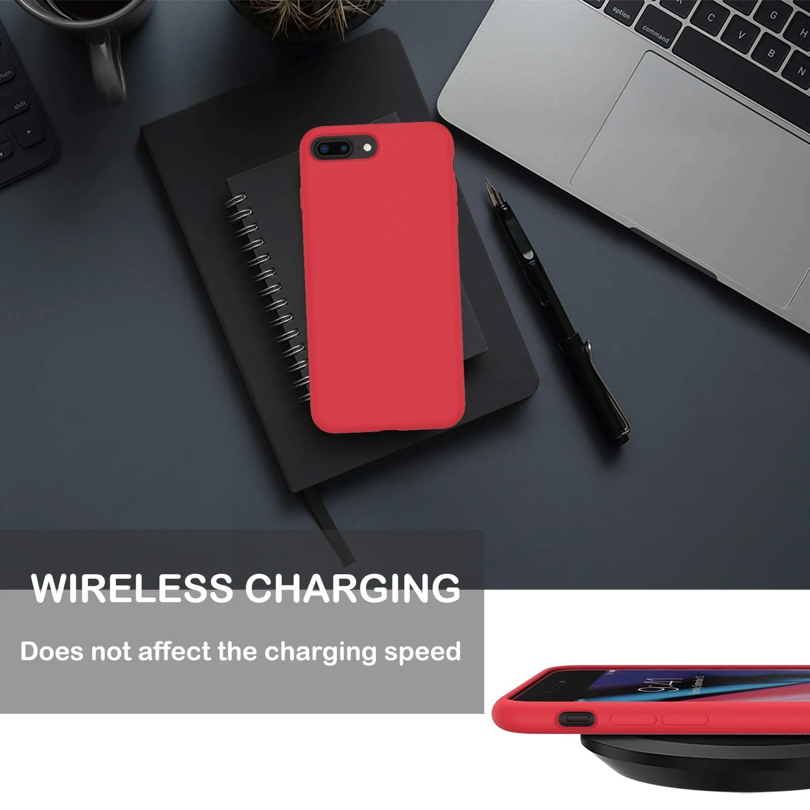 DL3 Mobilak Liquid Silicone Protective Case with Soft Microfiber Lining for iPhone 7 Plus / iPhone 8 Plus - Red