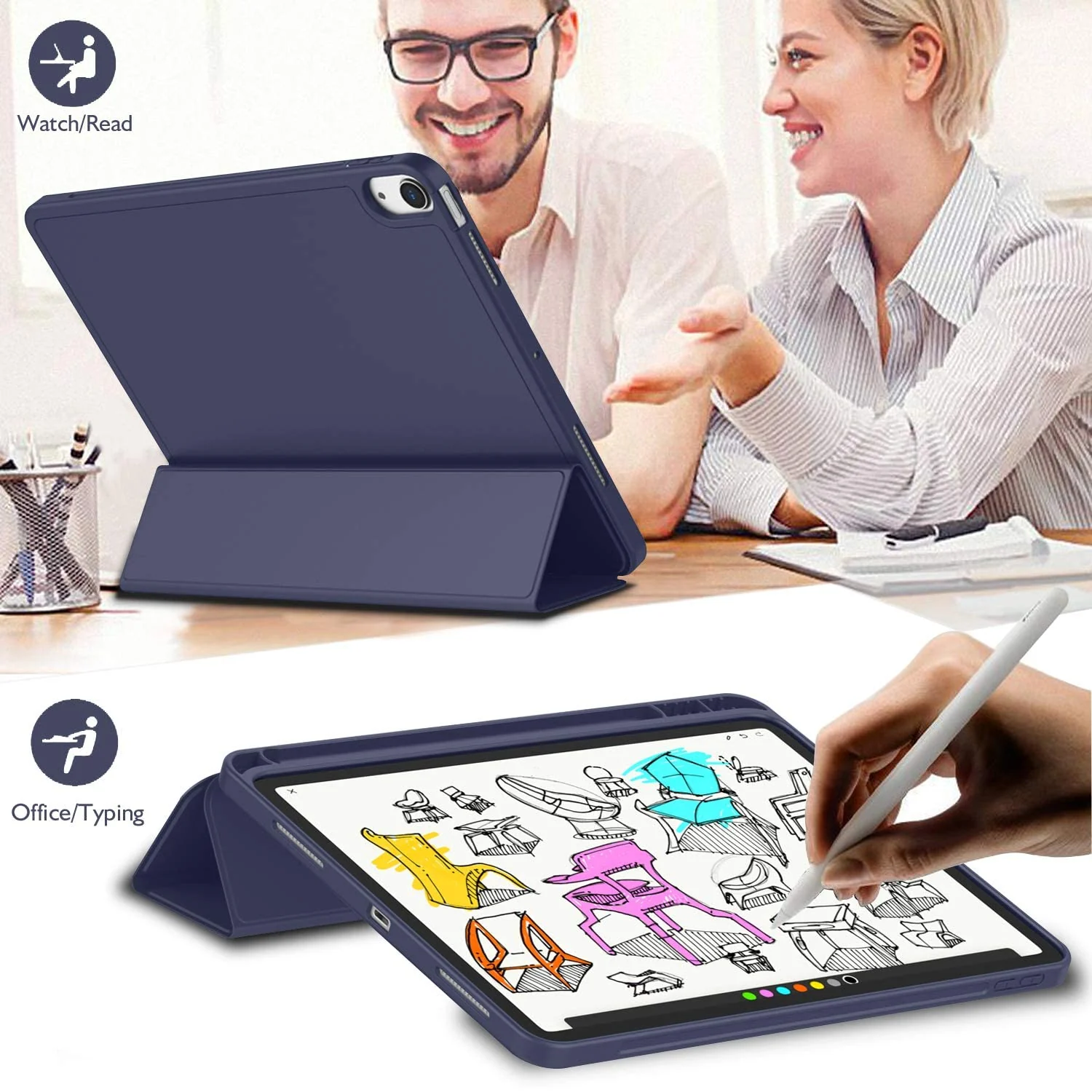 DL3 Mobilak iPad Air 11-Inch M2 (2024), iPad Air 5/4 (2022/2020 5th/4th 10.9-Inch) Case with Pencil Holder Full Body Protection + Charging Support Compatible with Apple Pencil (2nd generation) and - Blue