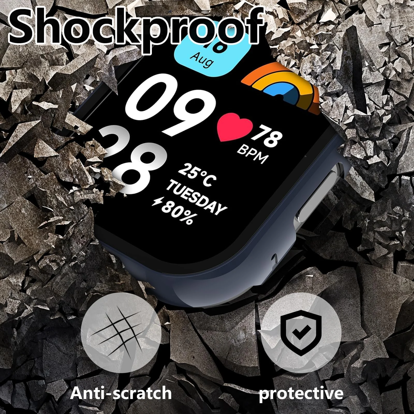 DL3 Mobilak Protective Case Compatible with Xiaomi Redmi Watch 3 Lite/Redmi Watch 3 Active 9H Hardness PC Case Bumper Full Slim Protective Cover with Tempered Glass - Blue