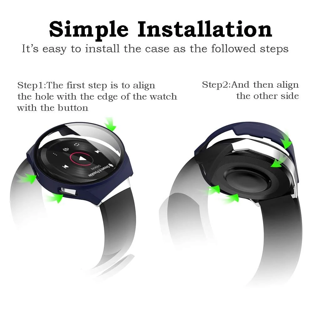 DL3 Mobilak Protective Case Compatible with Huawei Watch GT 2e 9H Hardness PC Case Bumper Full Slim Protective Cover with Tempered Glass For Huawei GT2e - Blue
