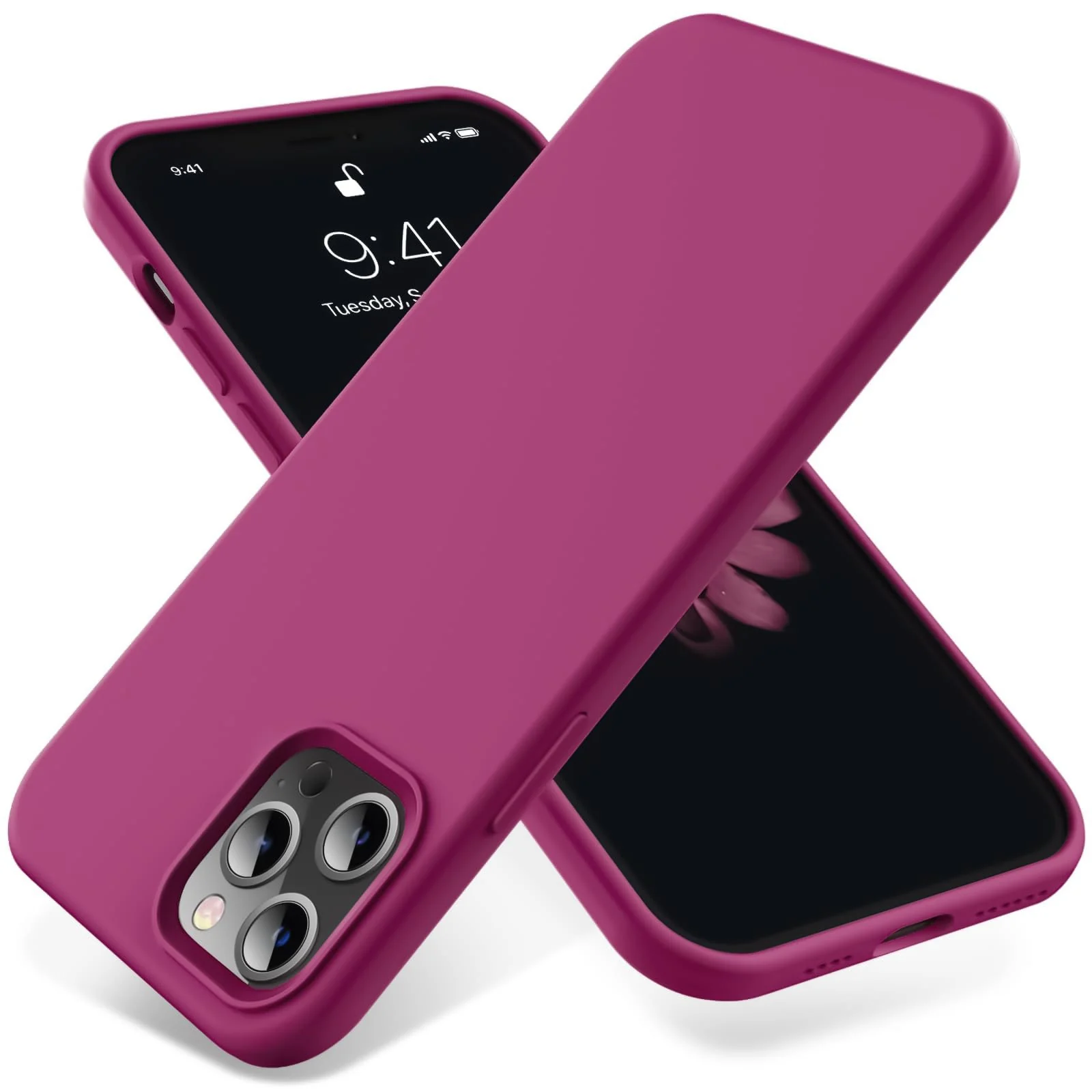 DL3 Mobilak Liquid Silicone Case for iPhone 14 Pro Max (6.7 Inch), Shock-absorbing protection, Scratch-resistant surface, Soft microfiber lining - Fuchsia