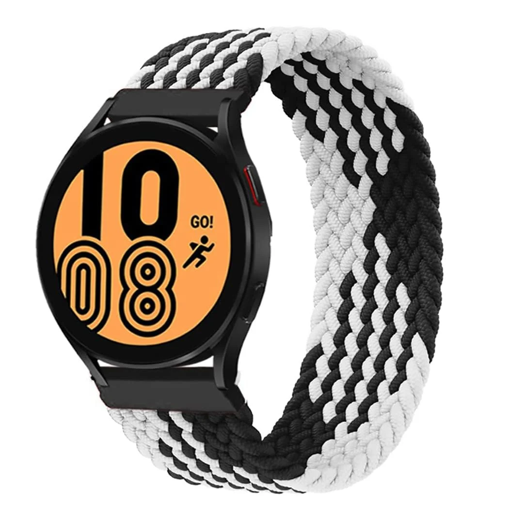 DL3 MOBILAK Band 20MM Nylon Braided Solo Loop Strap Compatible with Samsung Gear Sport/Watch 6/5/4 40mm 44mm/Watch 6 Classic 43mm 47mm/5 Pro 45mm/active 2 40mm 44mm (Medium) - A.Black White