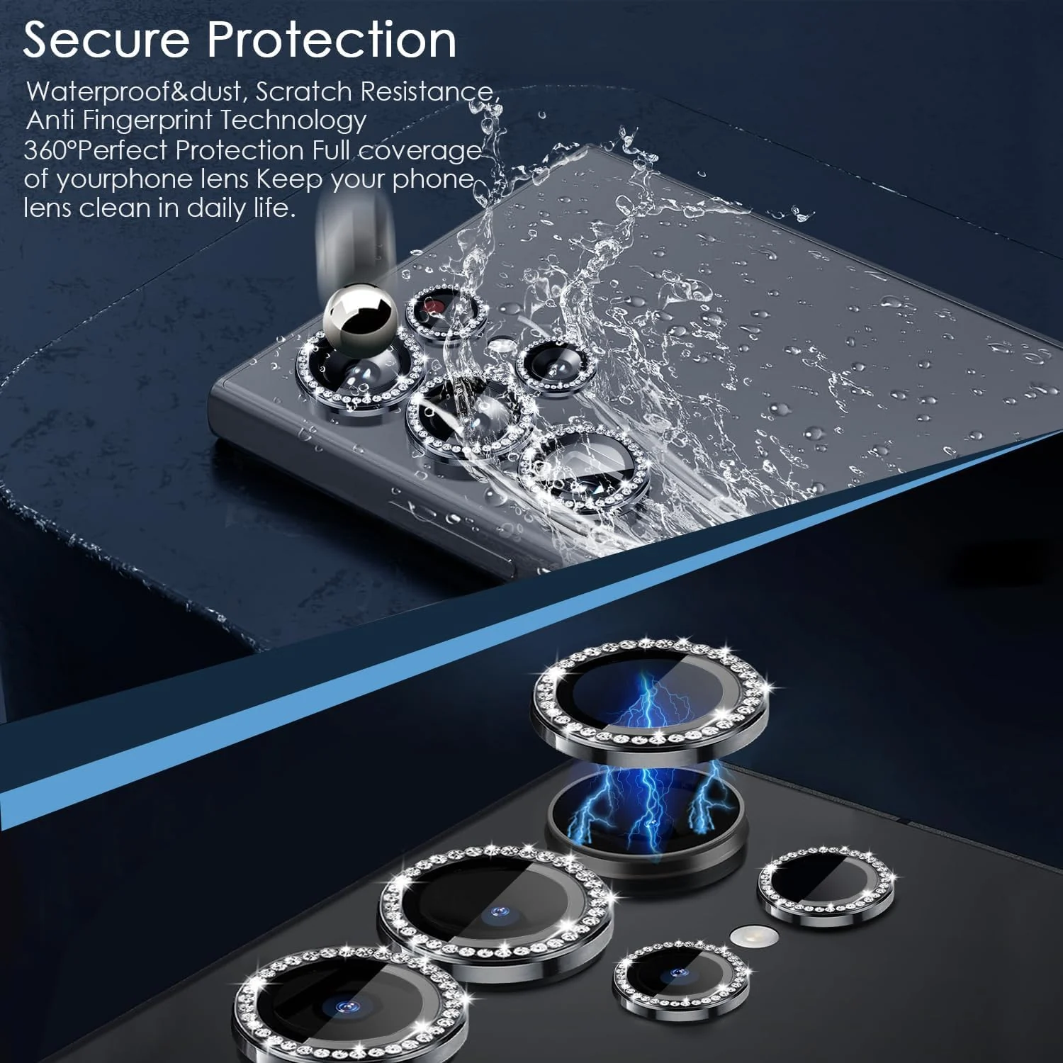 DL3 Mobilak Camera Lens Protector for Samsung Galaxy S23 Ultra, Camera protection, Shock-absorbing protection, Scratch-resistant surface - Diamond Black