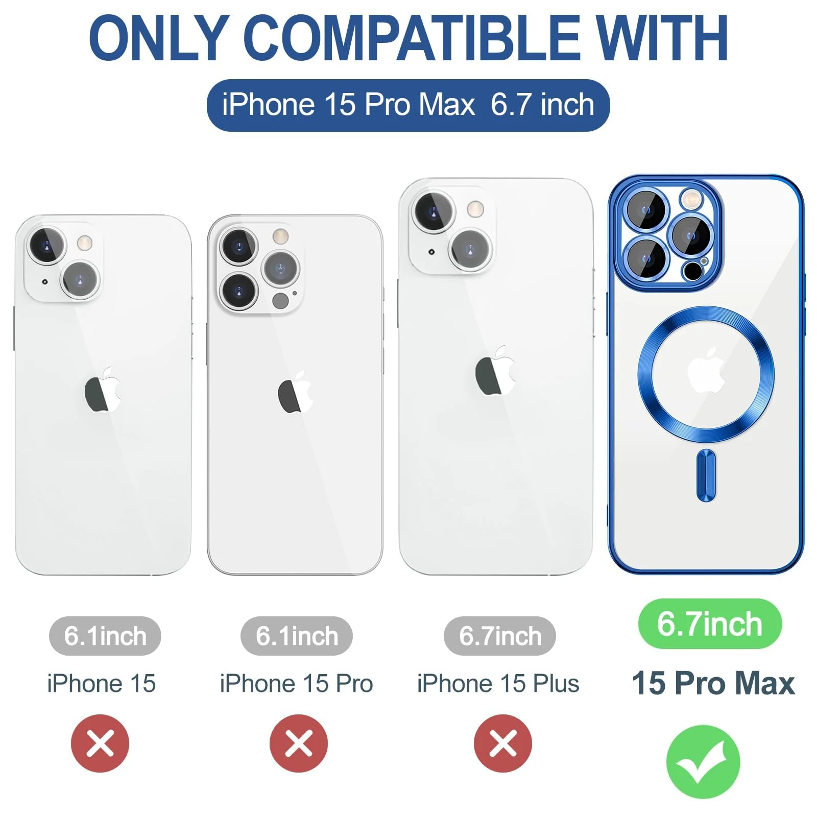 DL3 Mobilak Soft Clear Case for iPhone 15 Pro Max 6.7-Inch, Camera Lens Full Protection, Compatible with MagSafe Wireless Charging, Shockproof Electroplated TPU Phone Cover (Black) - Blue