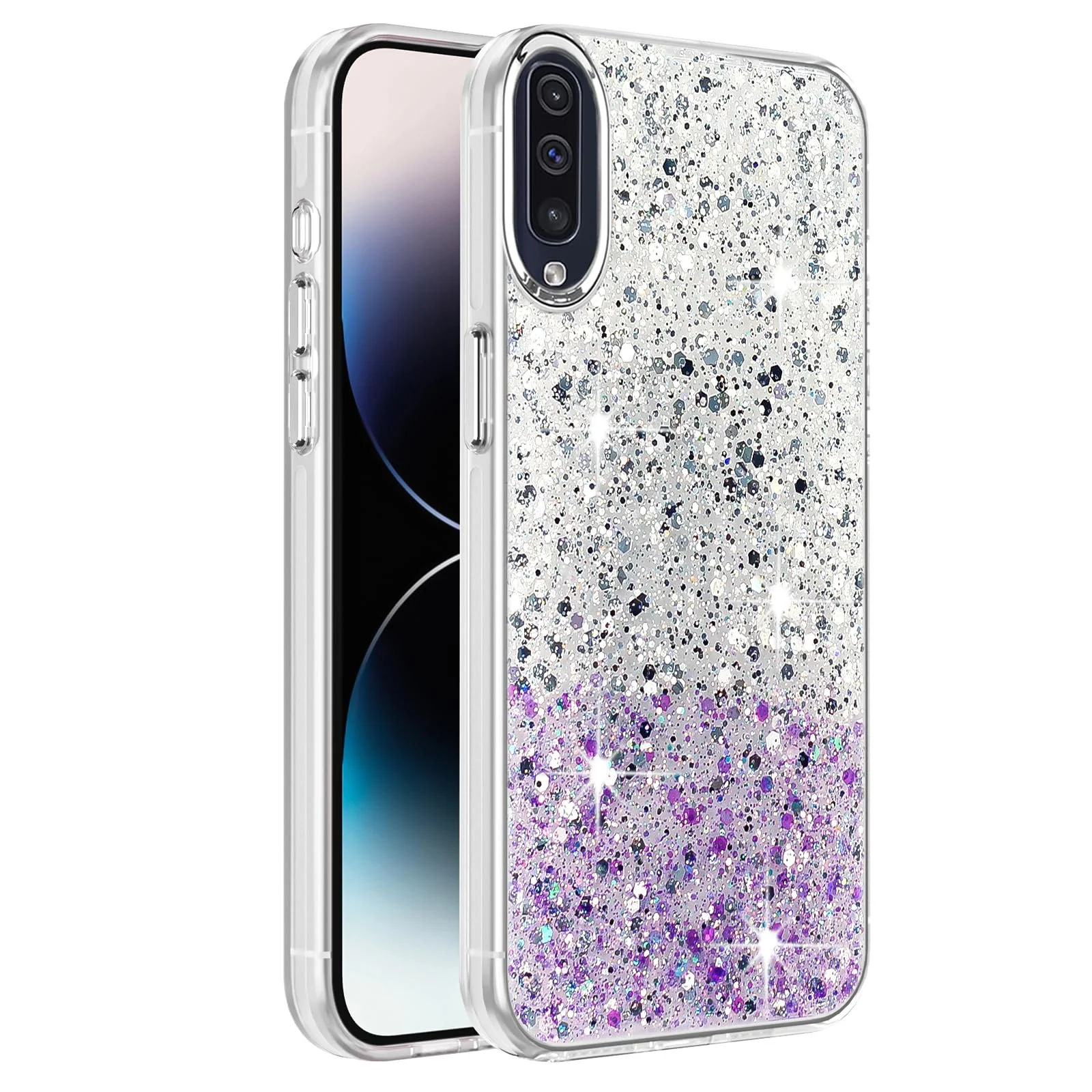 DL3 Mobilak Glitter Rhinestone Protective Case for Samsung Galaxy A50 / A30S / A50S with Shockproof Design - White Purple