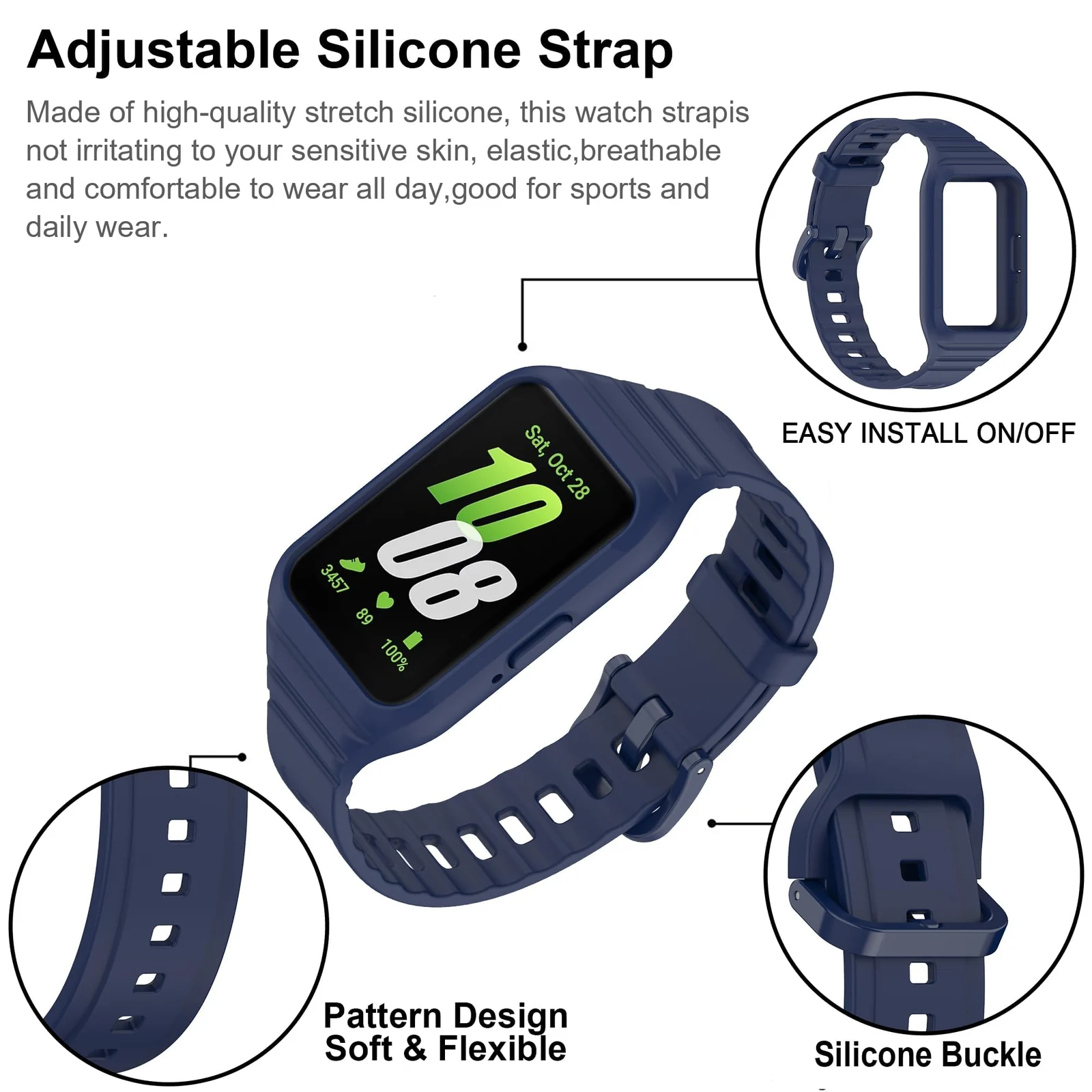 DL3 Mobilak Strap Compatible with Samsung Galaxy Fit 3 SM-R390, Silicone Sport Band Replacement Watchband with Bumper Case for Samsung Galaxy Fit 3, Adjustable Wristband - Dark Blue