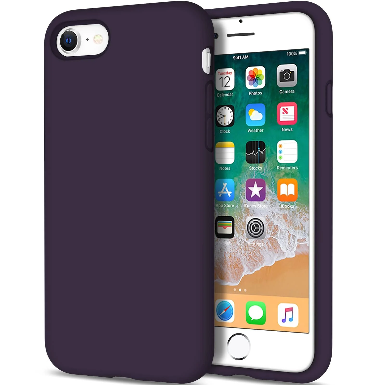 DL3 Mobilak Liquid Silicone Protective Case for iPhone SE 2022, SE 2020, iPhone 7, iPhone 8 with Camera Protection and Microfiber Lining - Elderberry
