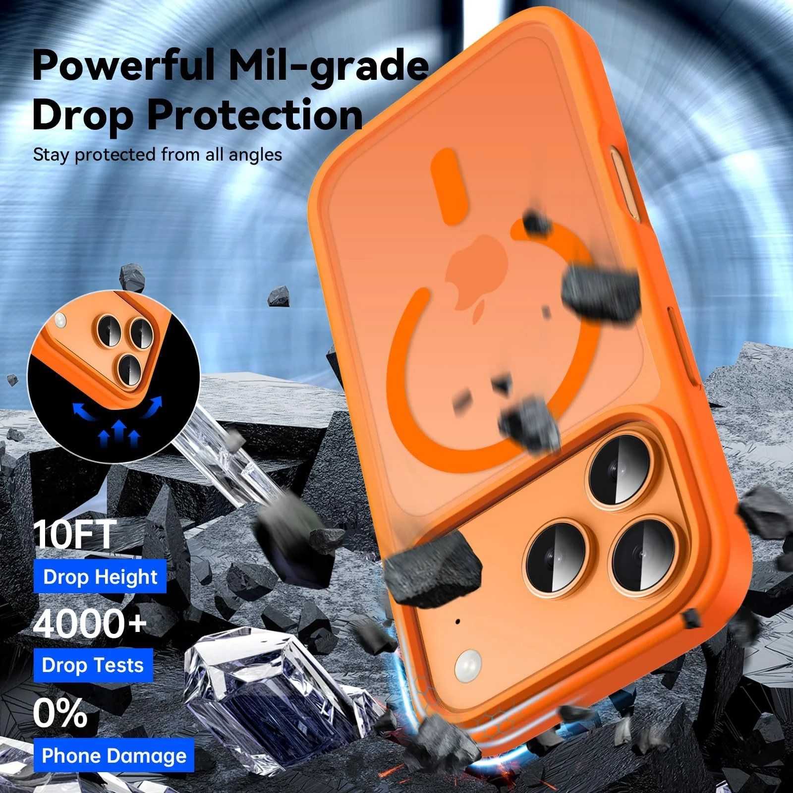 DL3 Mobilak Matte MagSafe-Compatible Magnetic Case for iPhone 17 Pro Max with Camera Protection and Magnetic Car-Mount Support - Orange