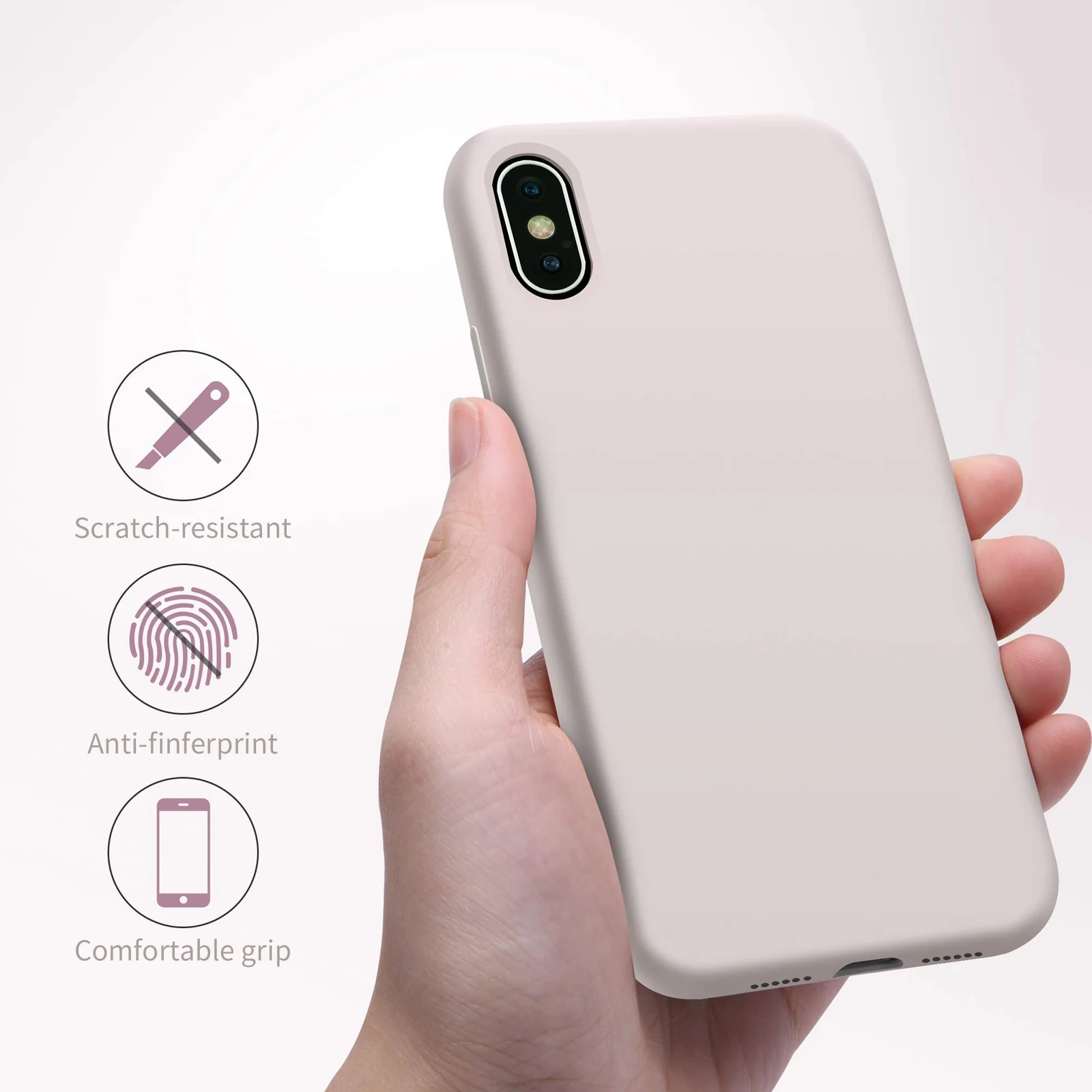 DL3 Mobilak Liquid Silicone Protective Case with Soft Microfiber Lining for iPhone X / iPhone XS - Stone
