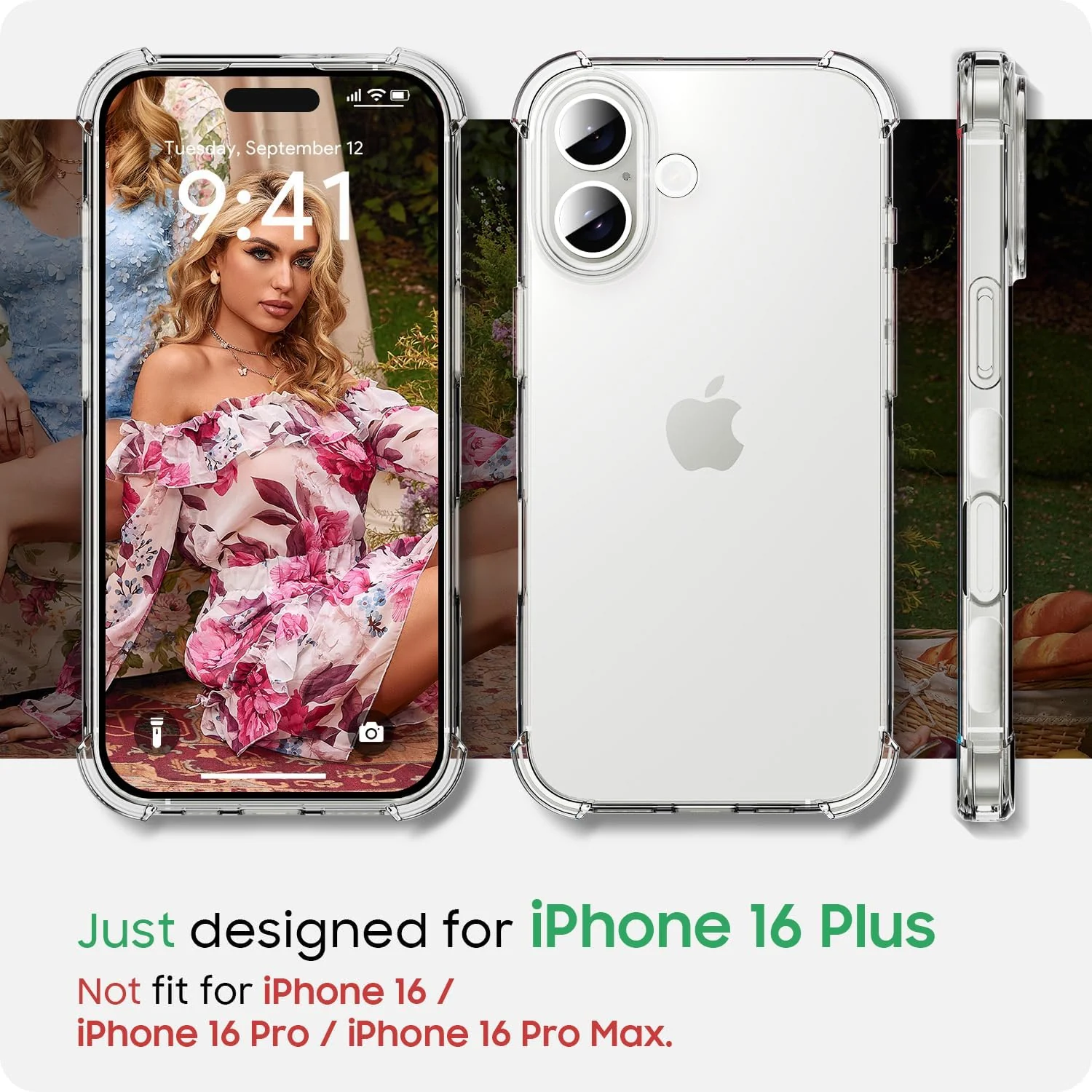 DL3 Mobilak Clear TPU Case for iPhone 16 Puls, Camera protection, Shock-absorbing protection, Non-slip grip - Clear